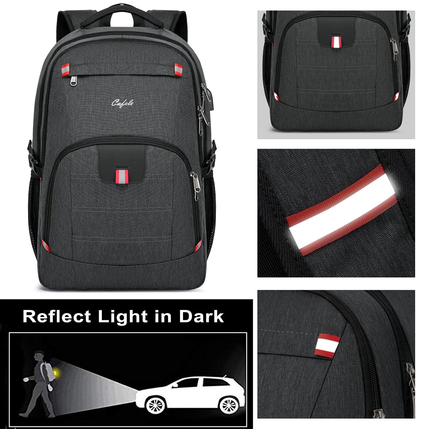 Waterproof 17" Laptop Backpack, Large Travel Bookbag with USB Charging Port, Gre5