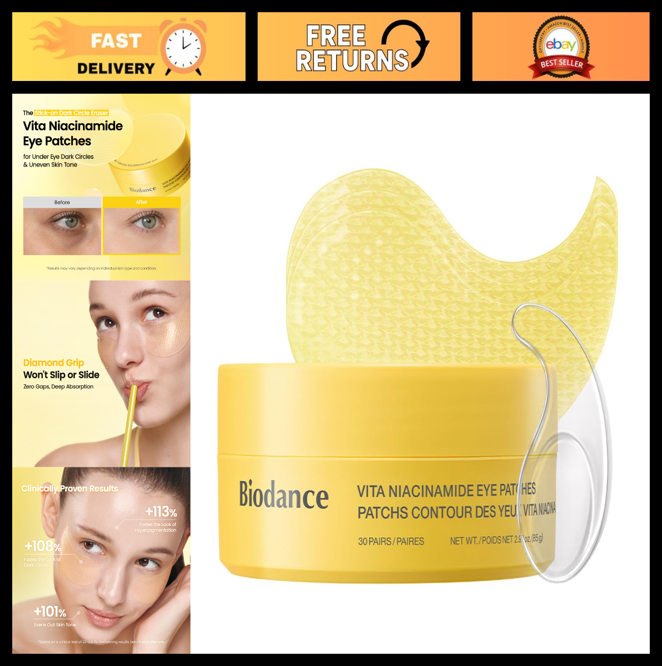 Niacinamide Eye Patches for Dark Circles & Dull Skin, 60 Count | Travel Essentia0