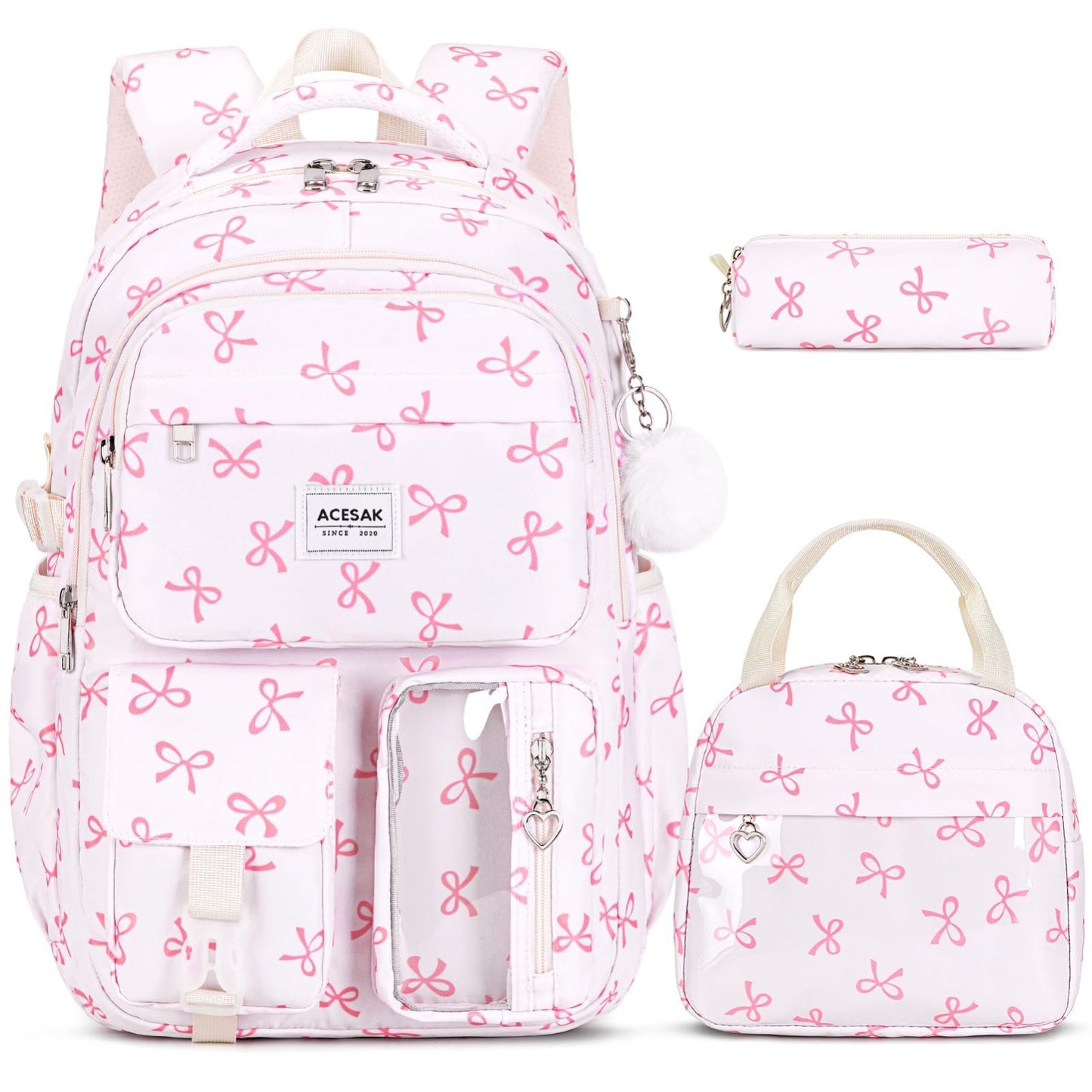 Stylish Girls Backpack with Lunch Bag & Pencil Pouch   Teen Laptop Bookbag, Beig1