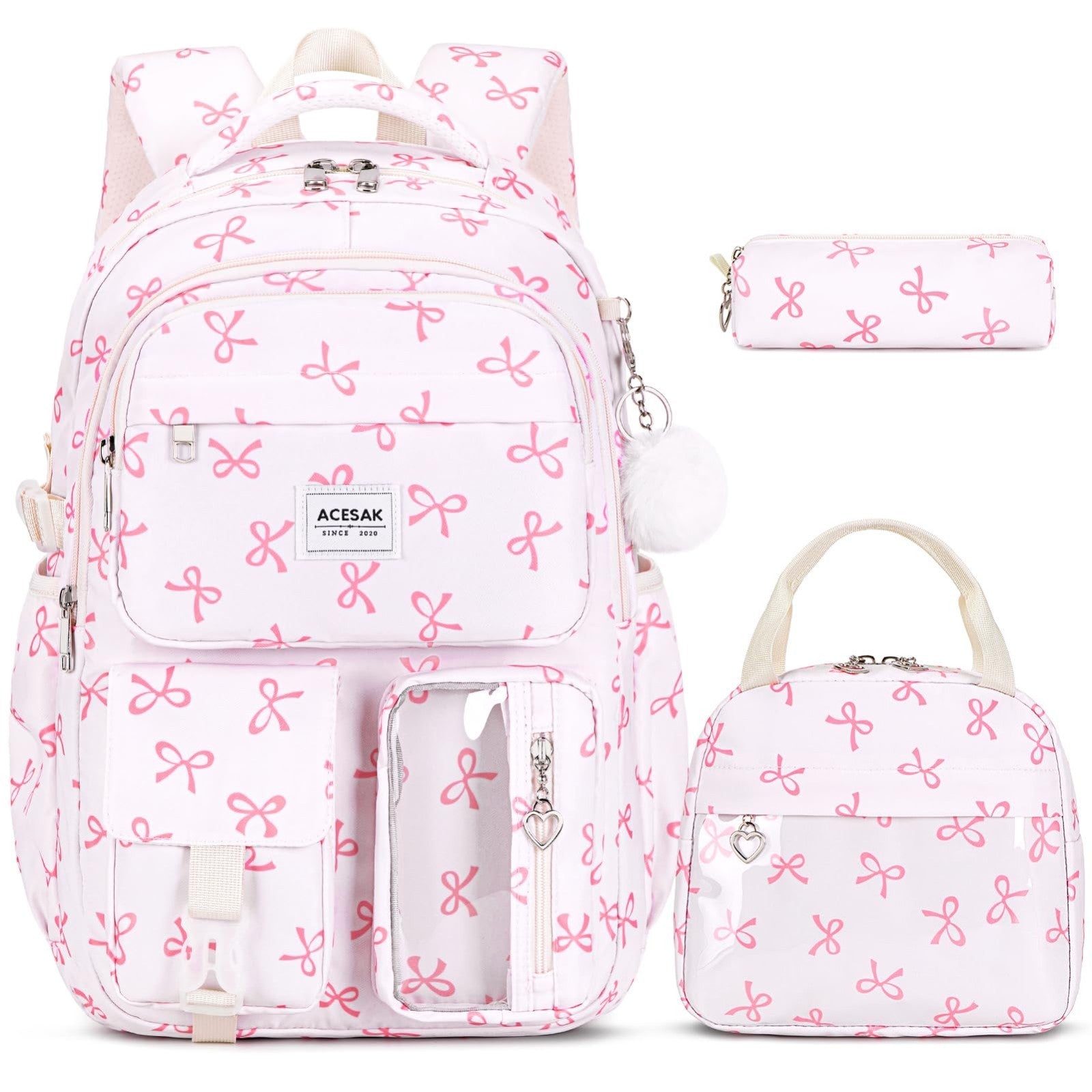 Stylish Girls Backpack with Lunch Bag & Pencil Pouch   Teen Laptop Bookbag, Beig1