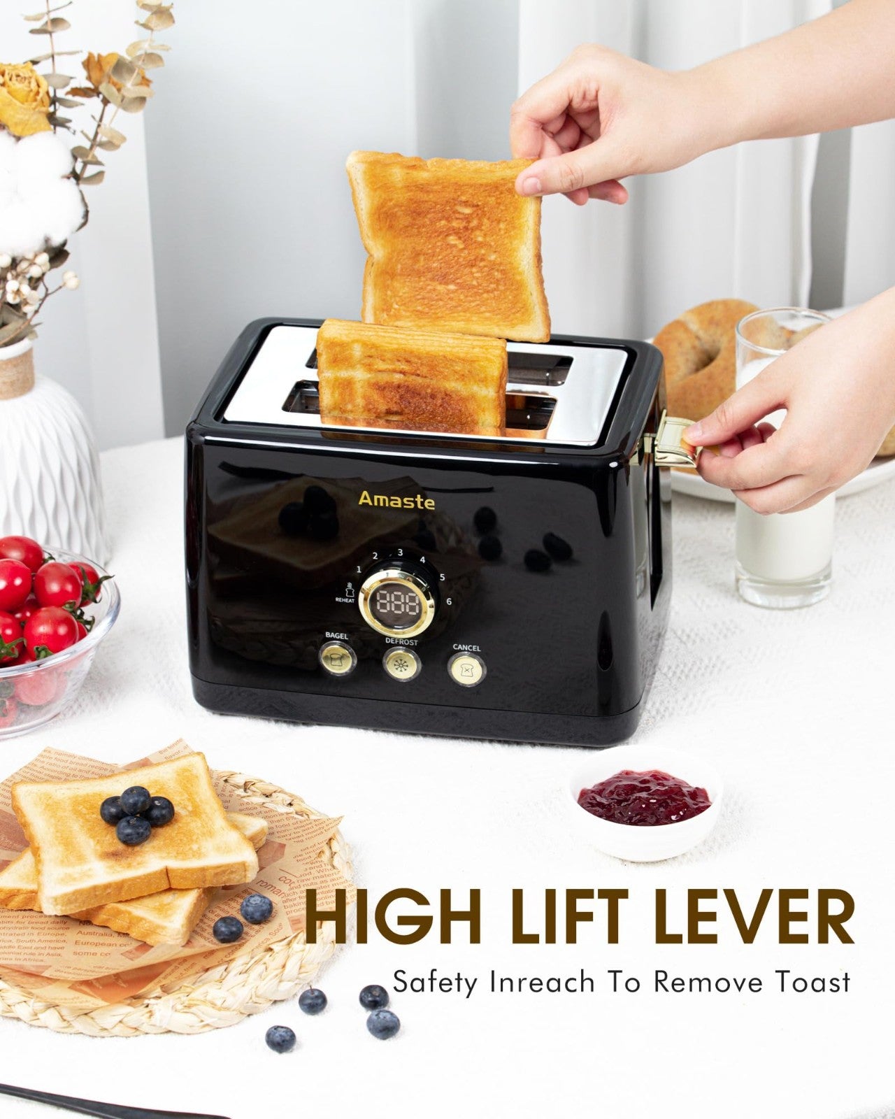 Retro 2 Slice Toaster with LED Display, Extra Wide Slots, 6 Shade Settings, Bage6