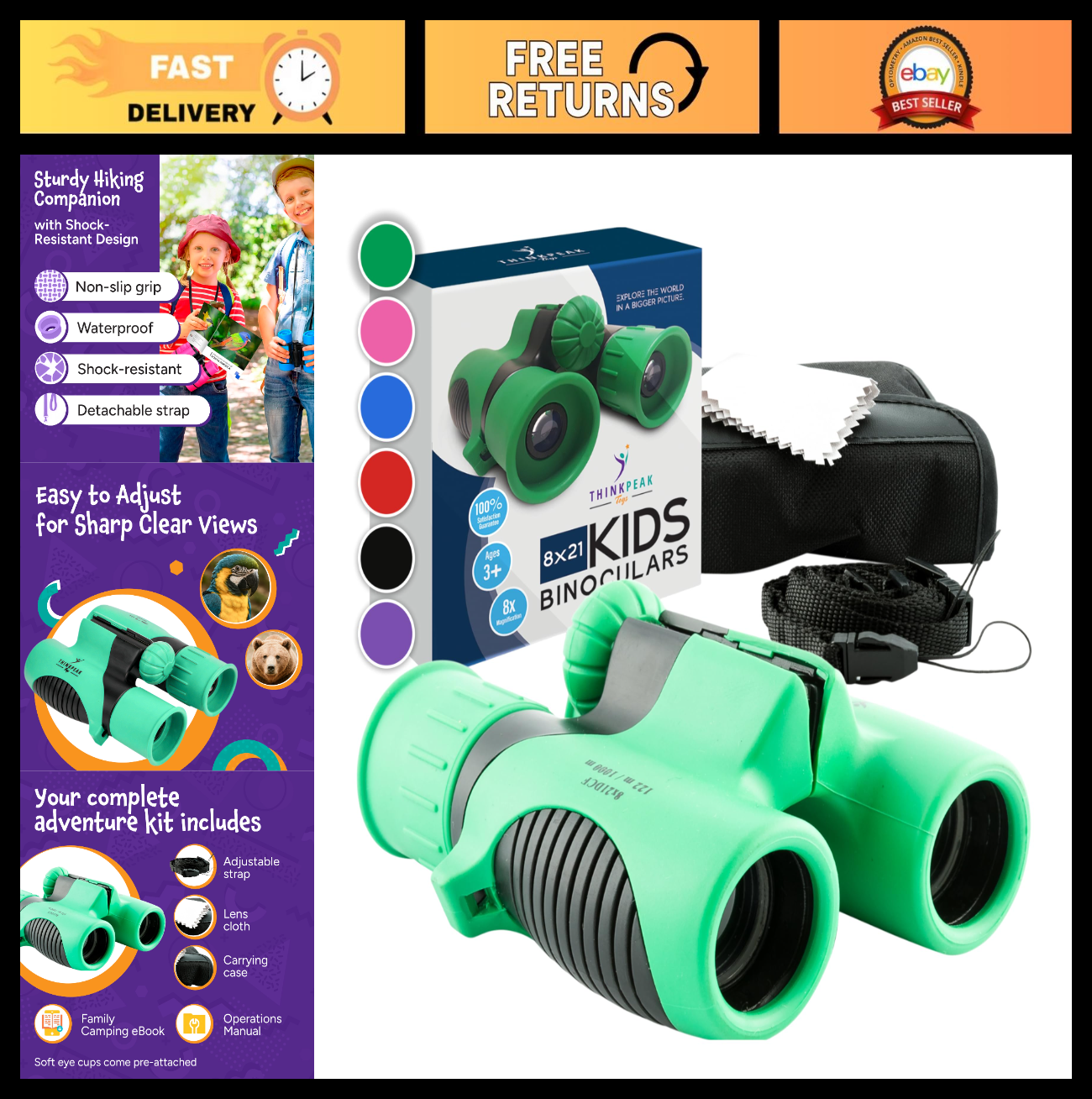 Compact Green Binoculars for Kids 3 12   STEM Outdoor Adventure Toy for Bird Wat0