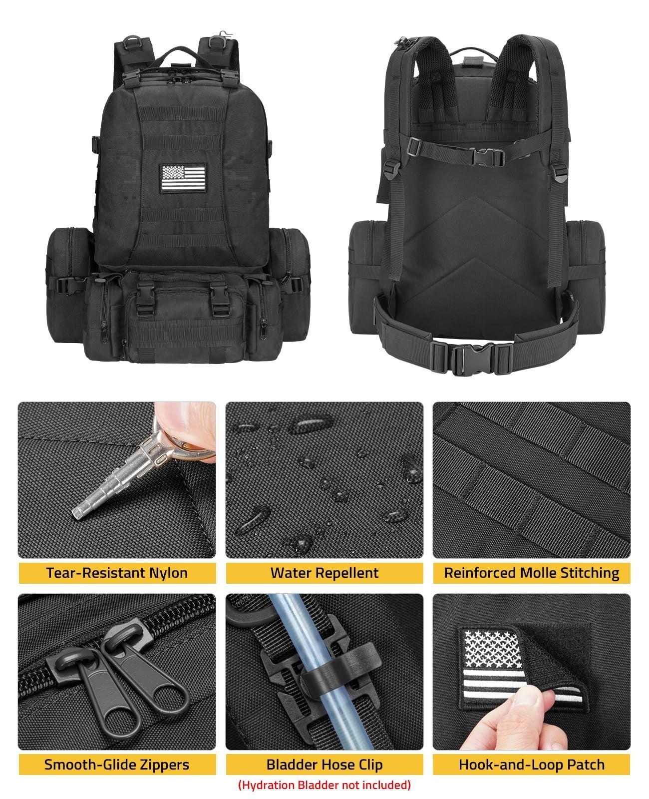 Large 60L Tactical Military Backpack   Assault Rucksack with Detachable Molle Sy4