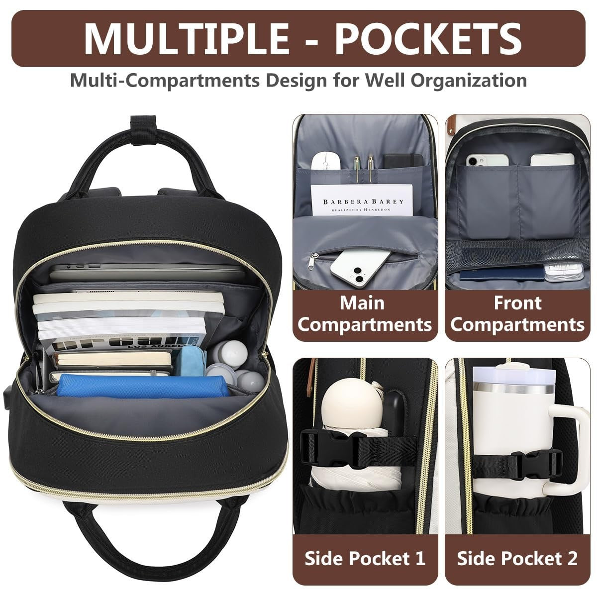 Stylish Laptop Backpack for Women   15.6" College Bookbag with Large Tumbler Poc5