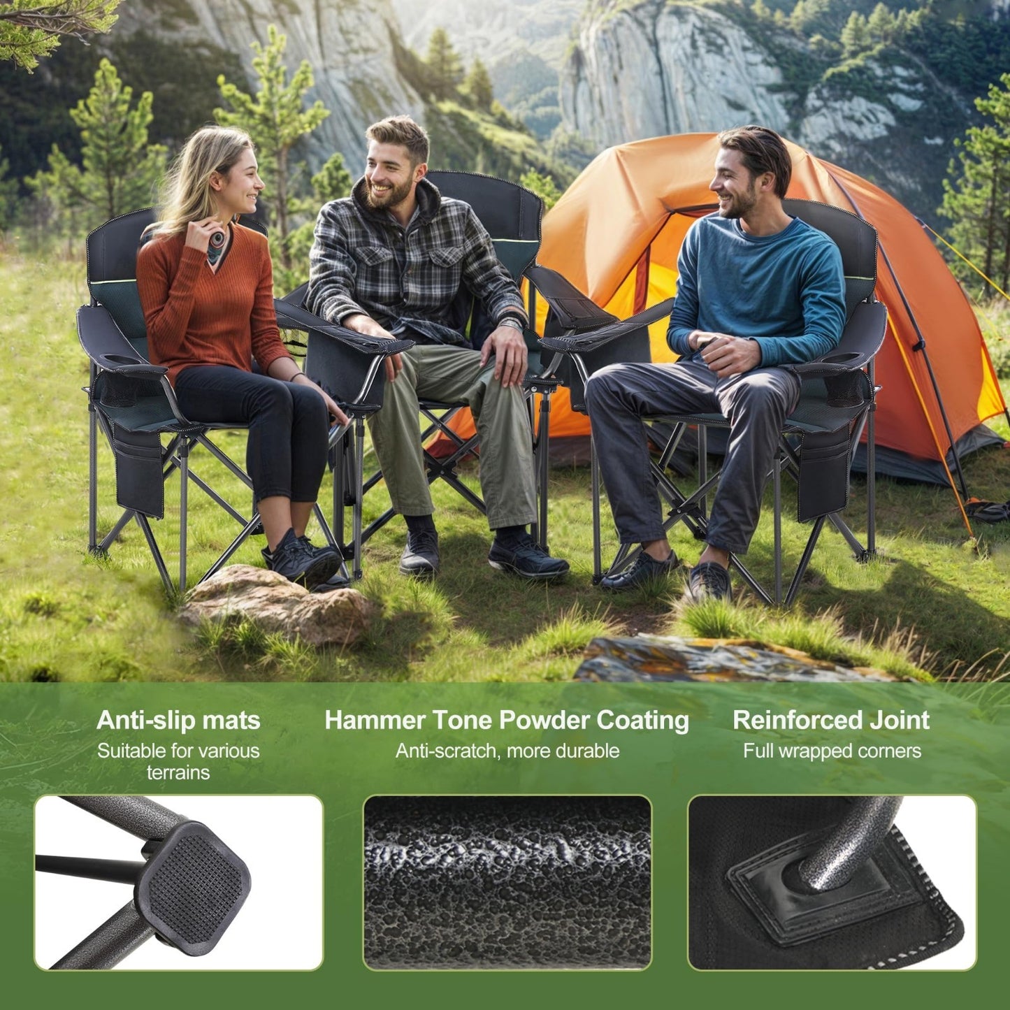 Oversized Portable Folding Camping Chair - Heavy Duty Padded, 450LBS Support, Cu6