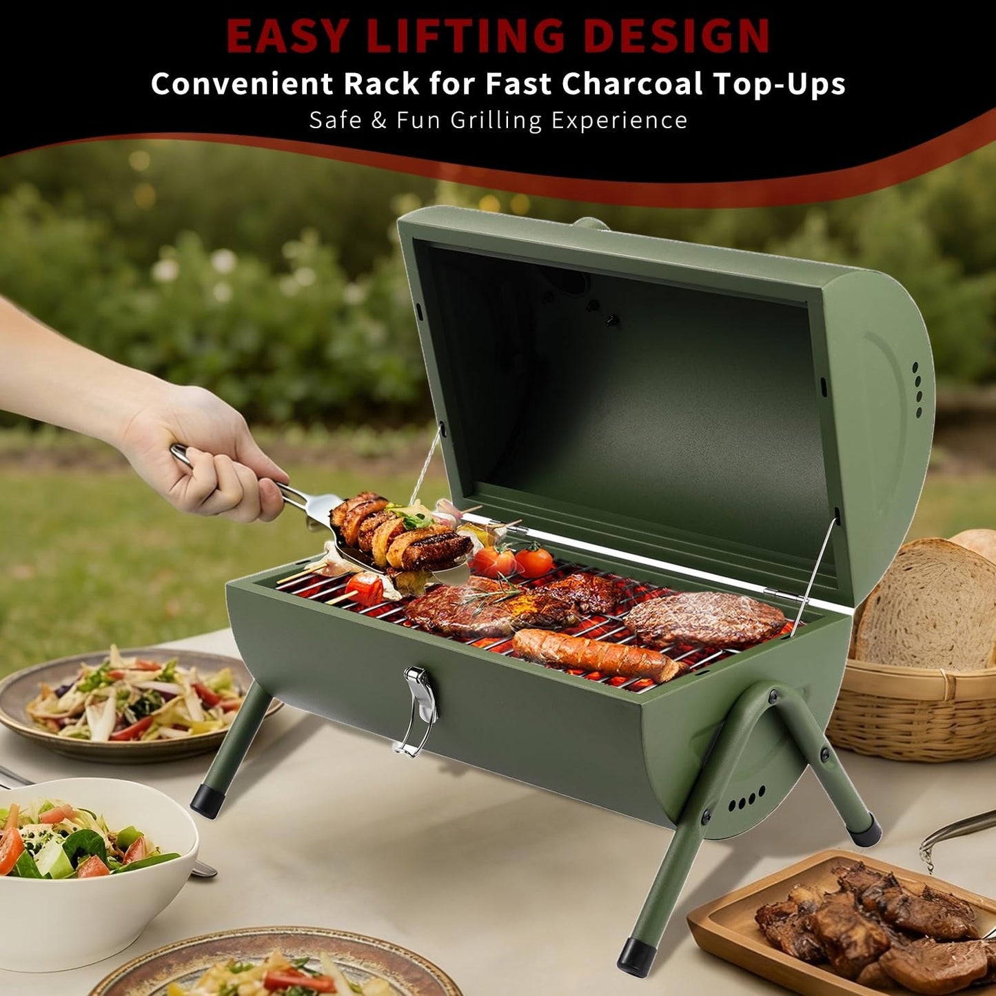 Portable Charcoal Grill - Tabletop BBQ Smoker for Outdoor Cooking & Camping3