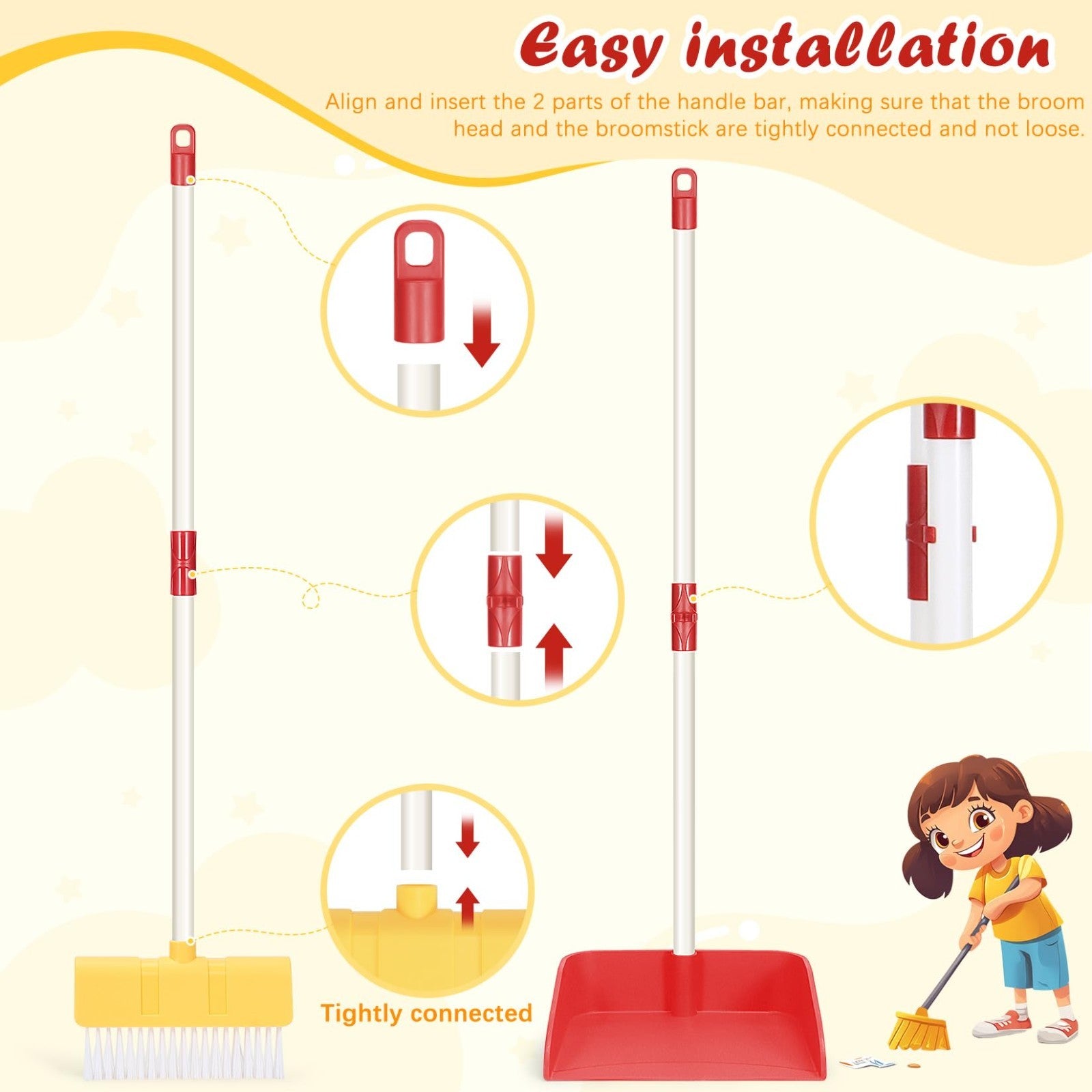 Kids Cleaning Toy Set - 6PCS Broom & Dustpan Pretend Play for Ages 3-6, Role Pla4