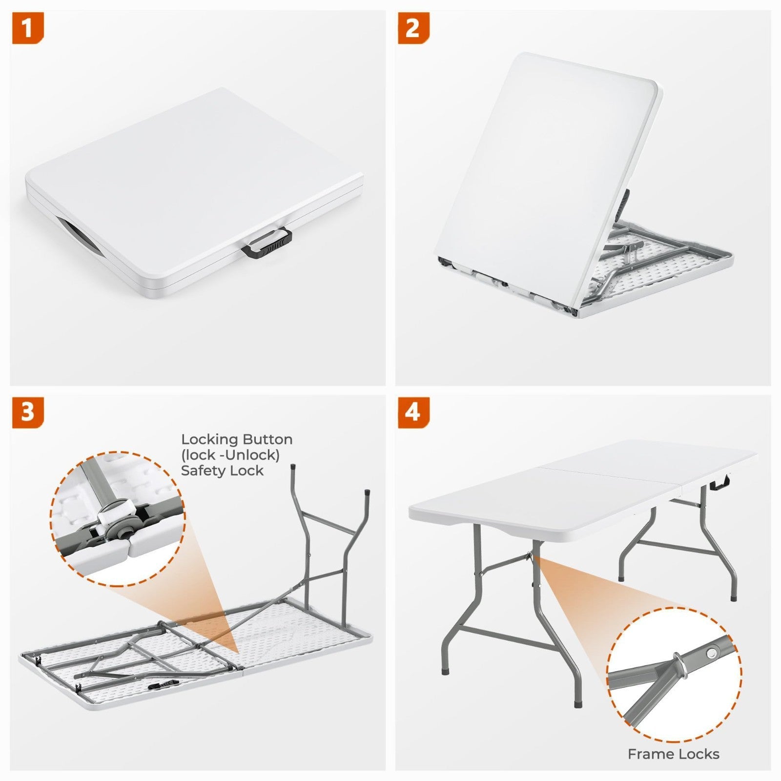 6FT Folding Table - Heavy Duty, 350 LBS Capacity, Waterproof HDPE Top, Portable6