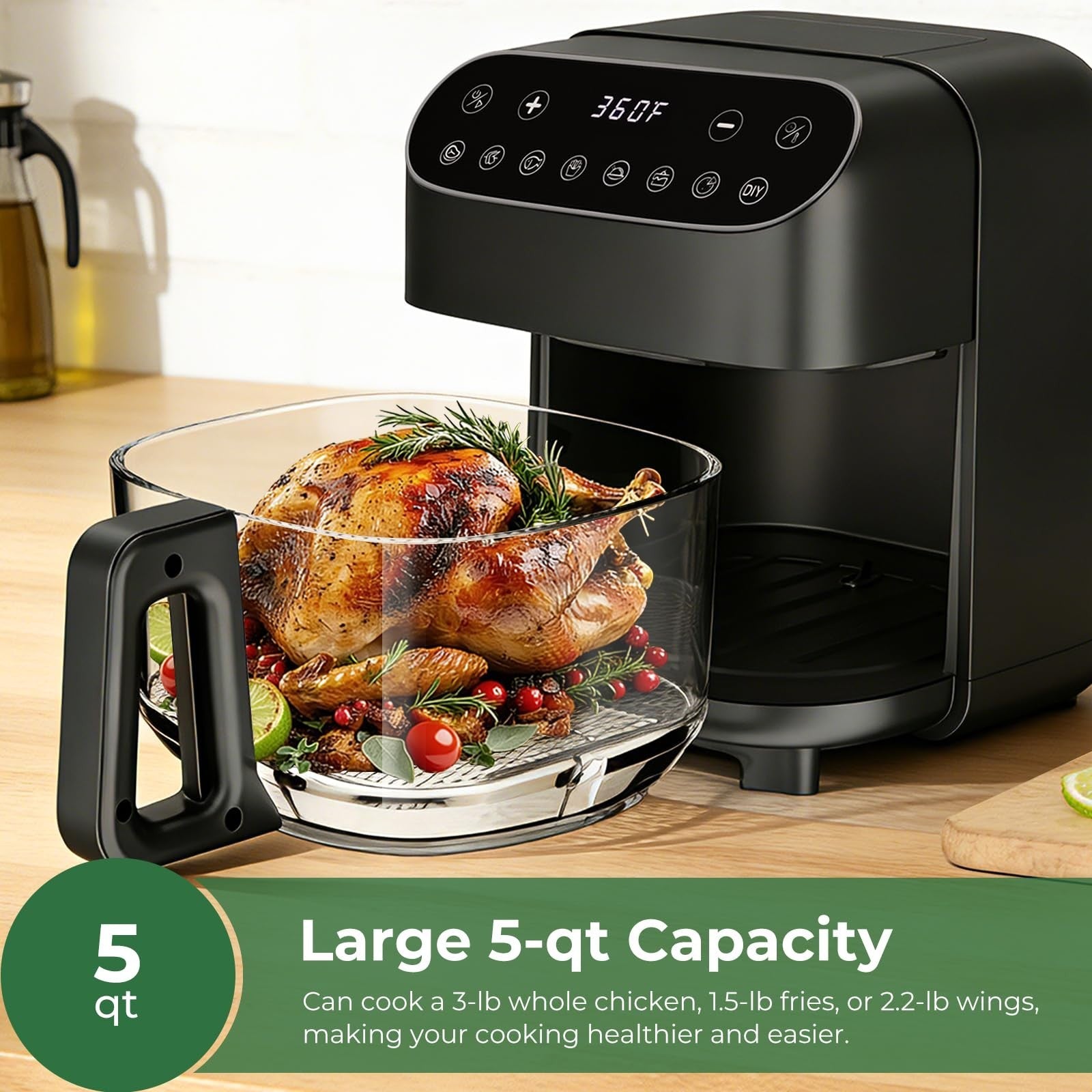 5 Quart Non-Toxic Glass Air Fryer with 8 Preset Modes, BPA-Free & Dishwasher Saf2