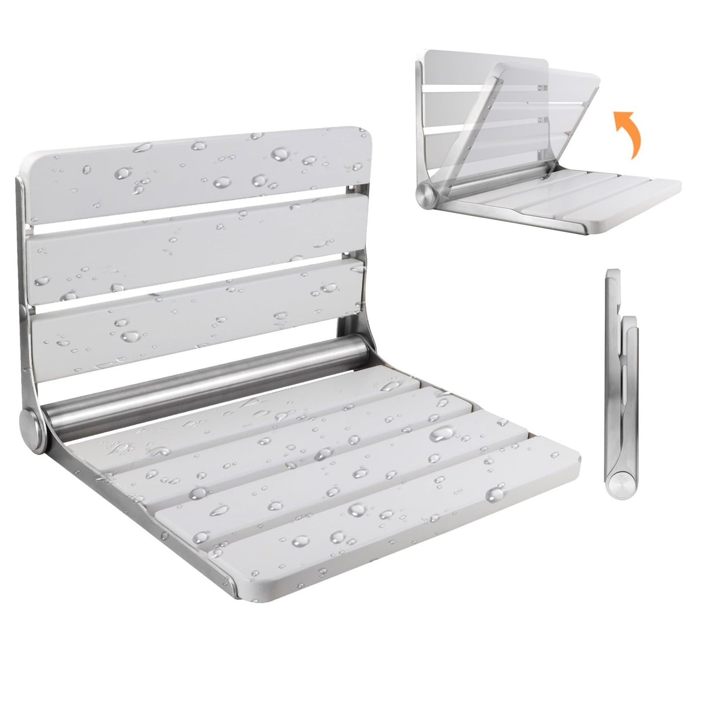 16" Teak Folding Shower Seat Wall Mounted   Space Saving Bench for Seniors, 400l1