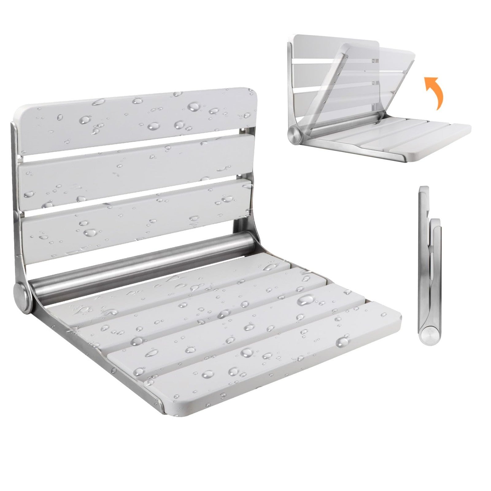 16" Teak Folding Shower Seat Wall Mounted   Space Saving Bench for Seniors, 400l1