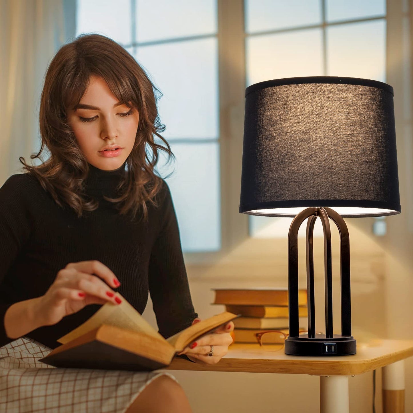 Set of 2 Black Drum Lamp Shades - 11.6" Top x 12.6" Bottom x 9.8" High, Easy Ass2