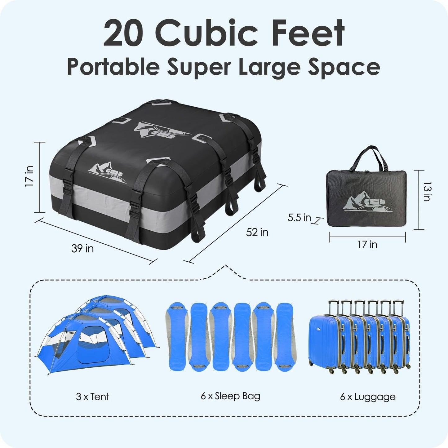 Rooftop Cargo Carrier Bag 15-20 Cu Ft Waterproof Storage for Cars SUV Travel5