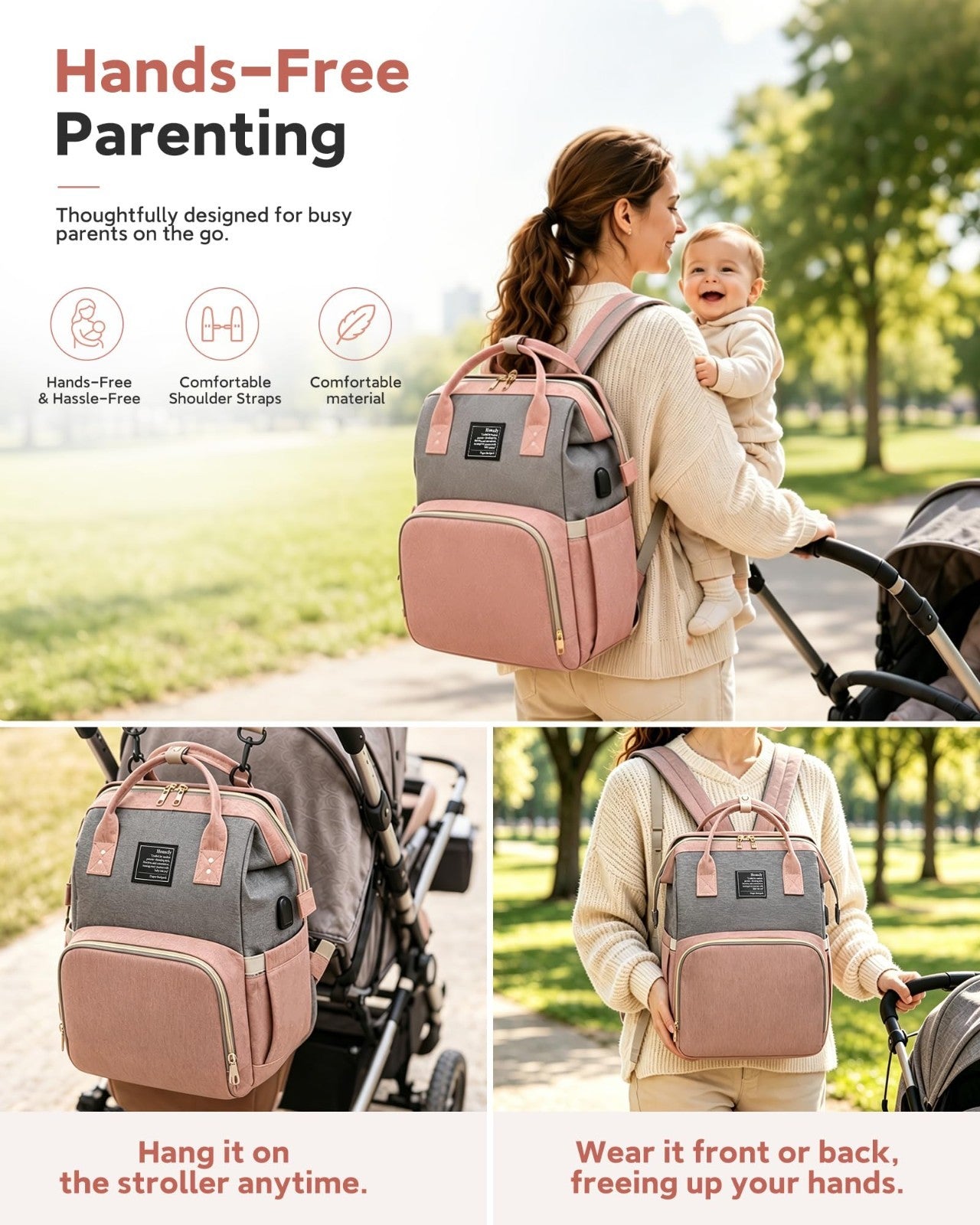 Large Capacity Diaper Bag Backpack with Changing Station, 25L Travel Organizer5