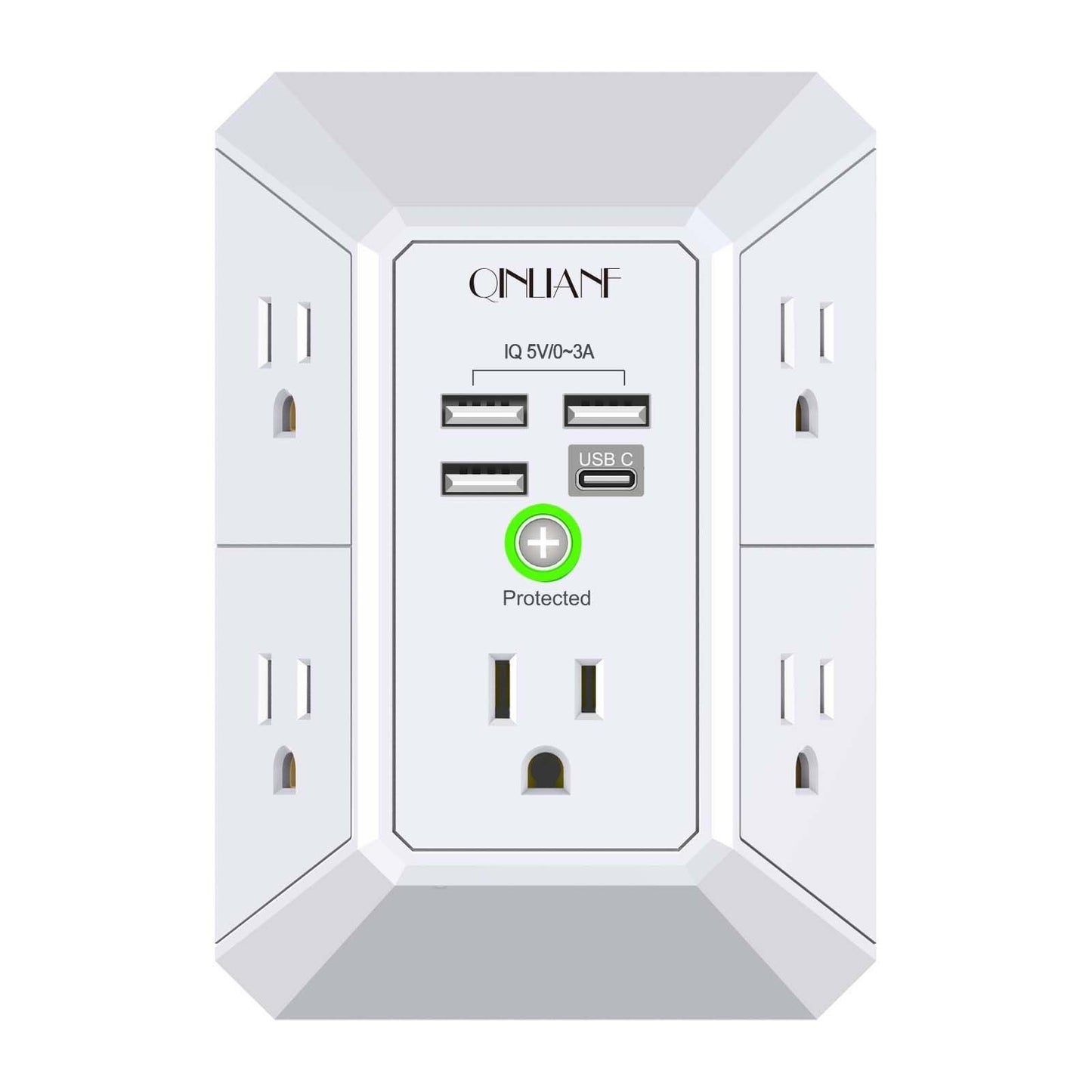 5 Outlet Wall Charger Surge Protector with 4 USB Ports, 3 Sided Power Strip for0