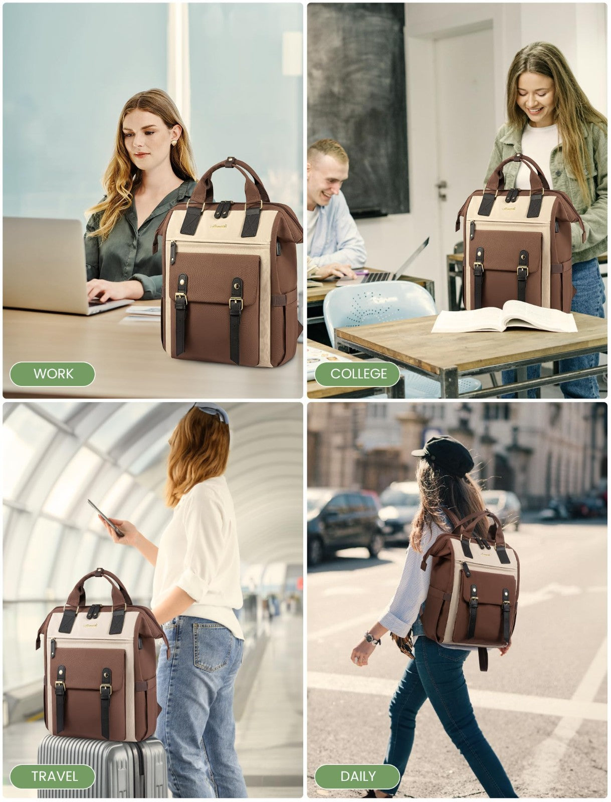 Stylish Women's Laptop Backpack for Work & Travel, 15.6" Casual Daypack, Commute3