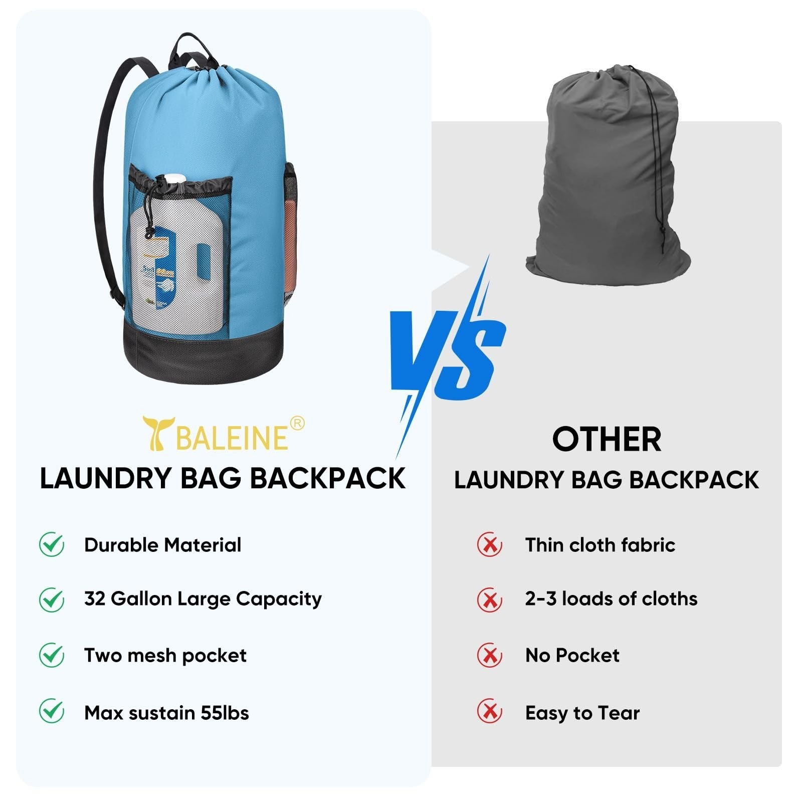 Large 120L Laundry Bag Backpack - Durable 900D Oxford Fabric, Mesh Pockets, Trav5
