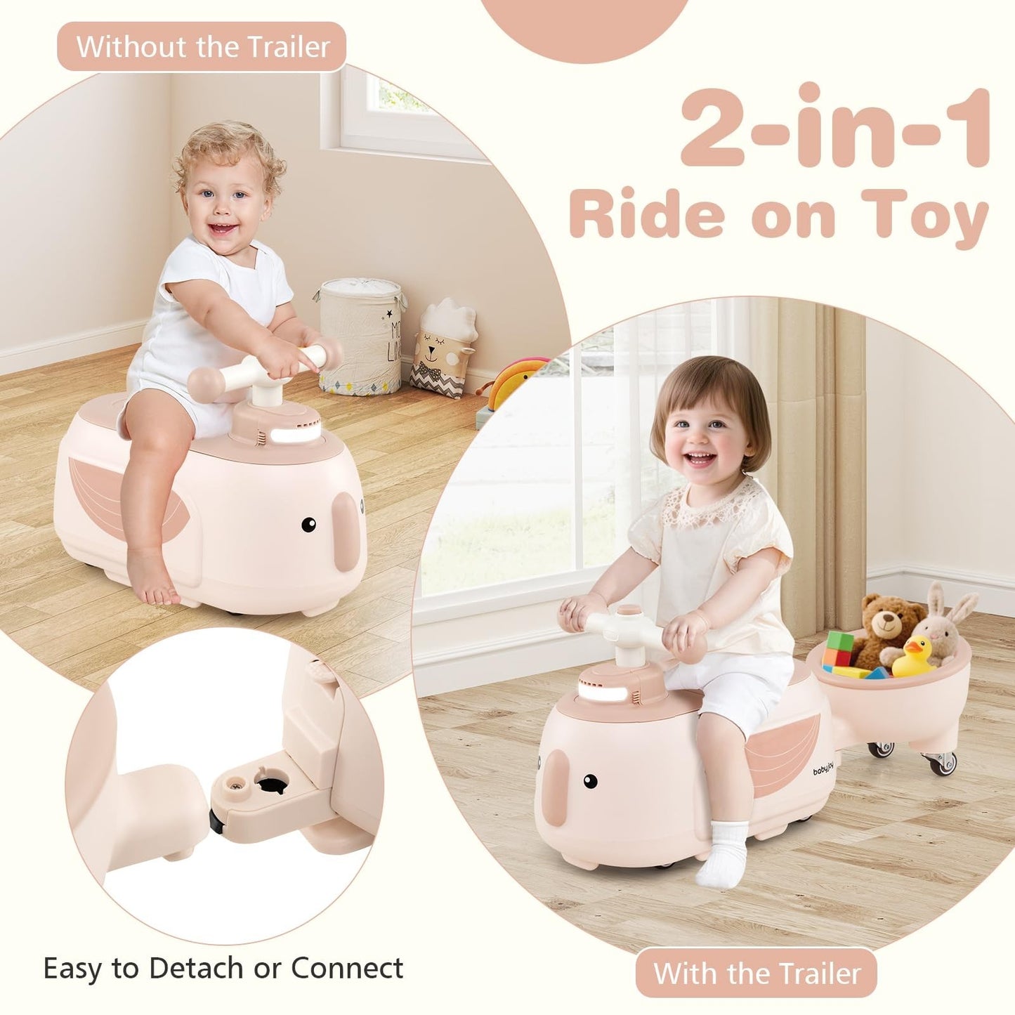 2-in-1 Toddler Ride-On Scooter with Trailer, Lights, Music & Storage - Kids 1+3