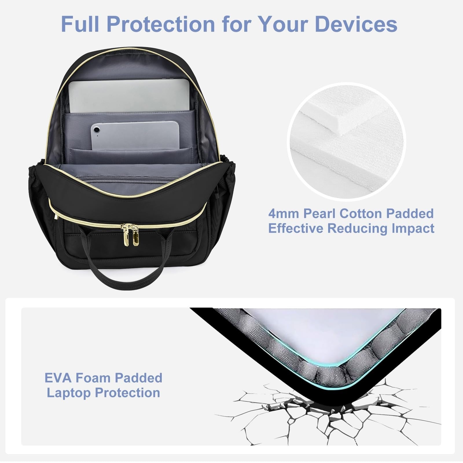 Stylish Waterproof Laptop Backpack for Women   15.6" College Bookbag with Pouch,5