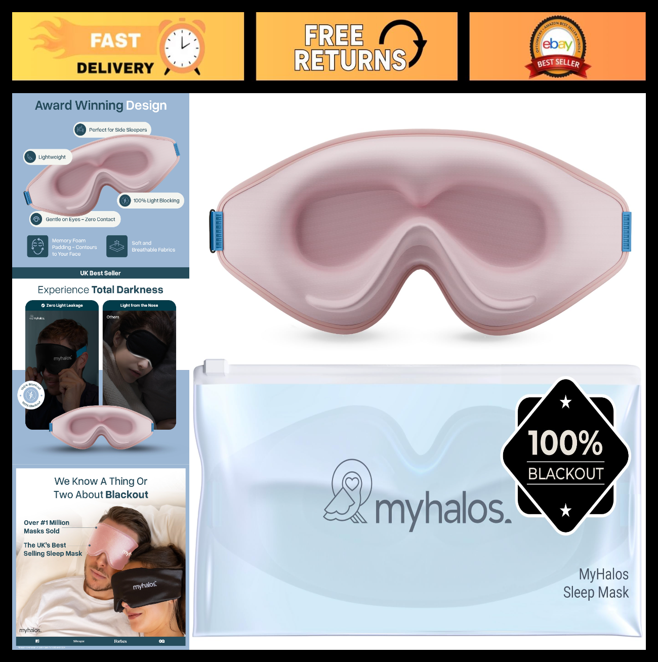 3D Blackout Sleep Mask for Men & Women, Breathable Eye Mask for Travel & Side Sl0