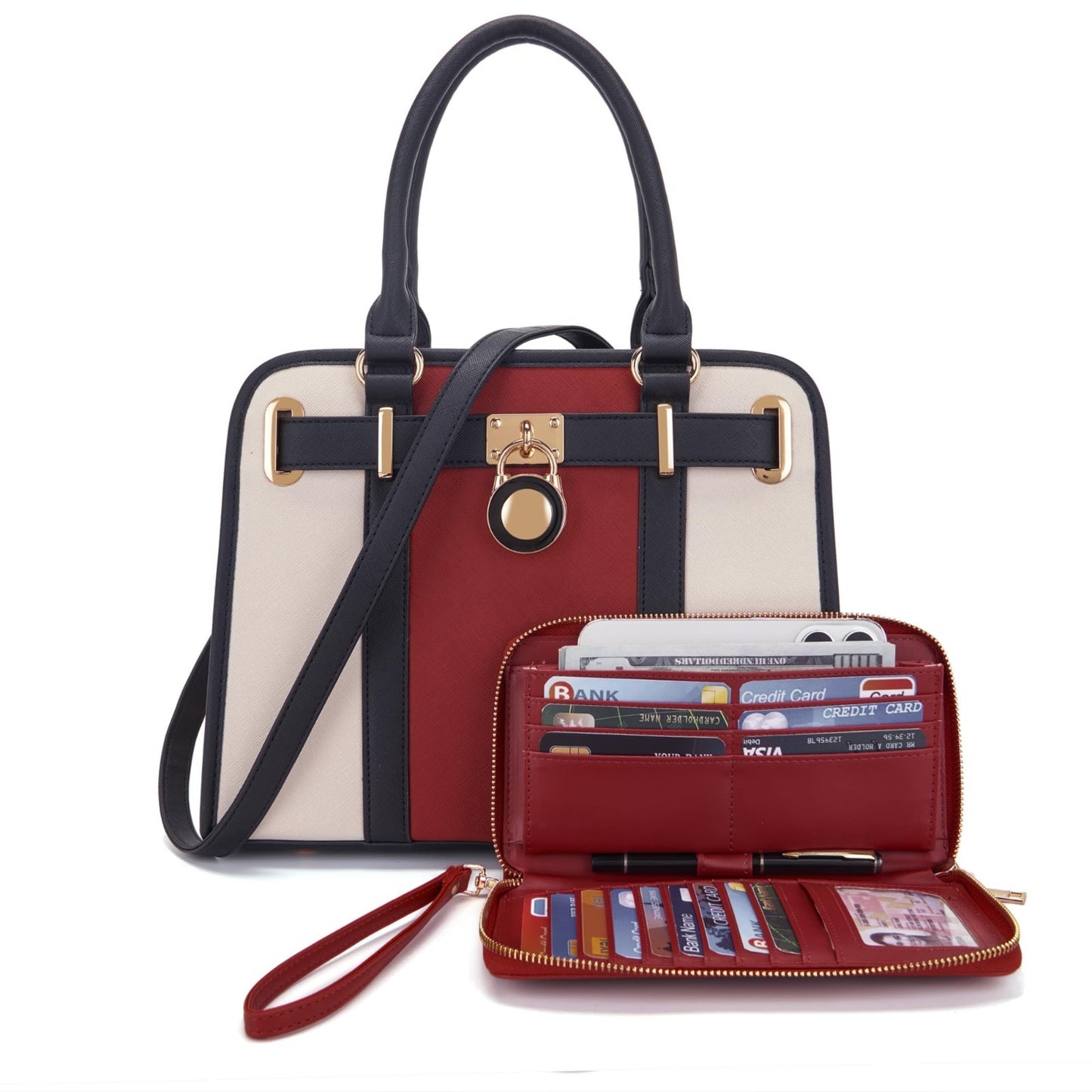 Stylish Structured Satchel Tote Handbag Set for Women with RFID Wallet - Fashion5