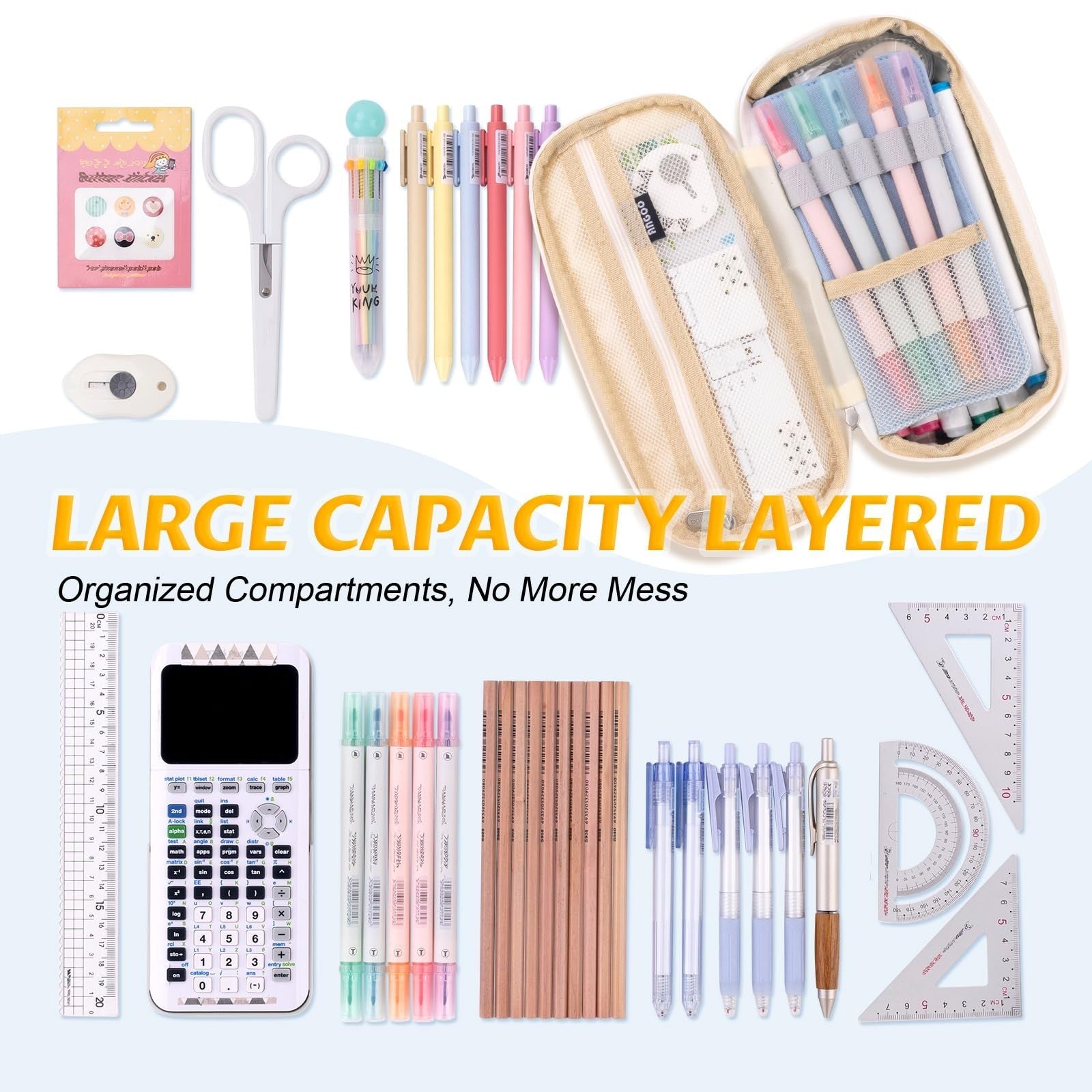 Large Capacity Pencil Case Organizer   Office & School Storage Pouch   Light Blu4