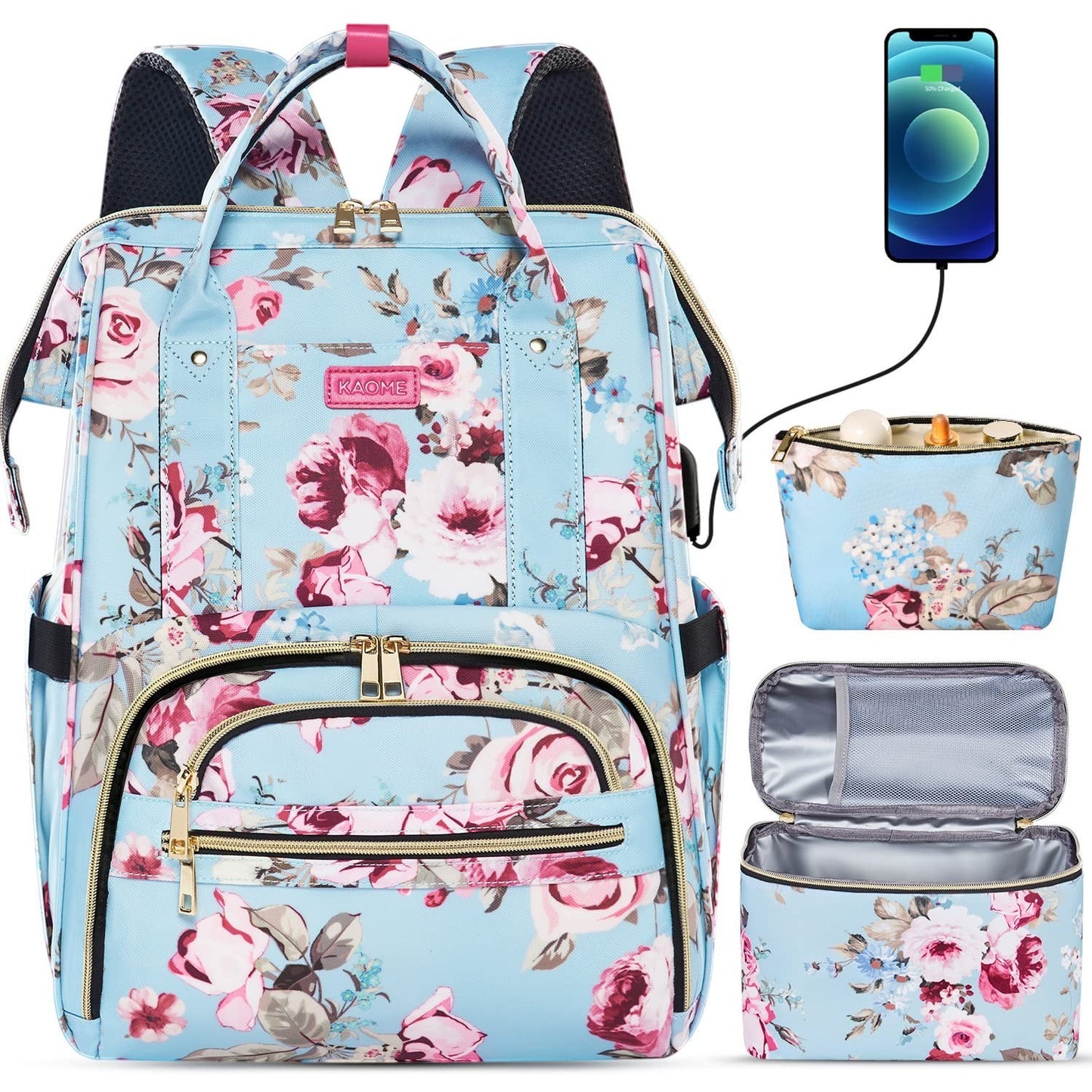 15.6" Laptop Backpack with USB Port, Insulated Lunch Bag, Waterproof Daypack for0