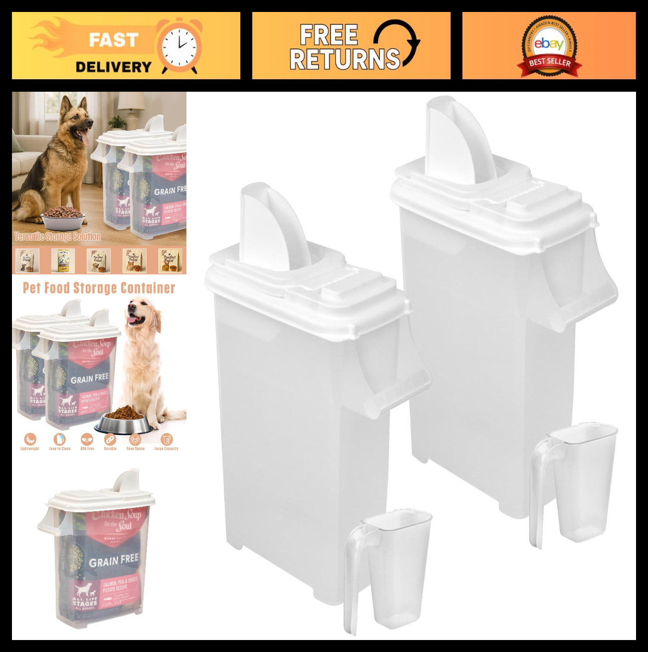 Pet Food Storage Containers   8 Gallon Dog, Cat & Bird Seed Dispensers w/Handle,0