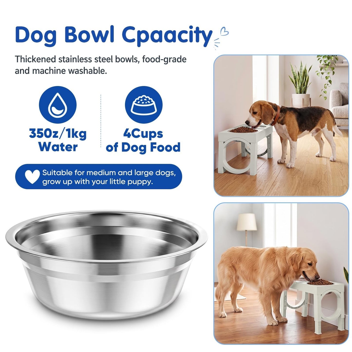Elevated Dog Bowls for Large Breeds   Adjustable Height Stainless Steel Feeder S5