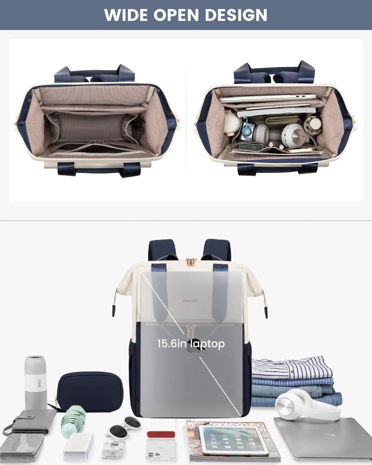 Stylish 15.6" Laptop Backpack for Women, USB Port, Waterproof Travel Bag, 2PCS6