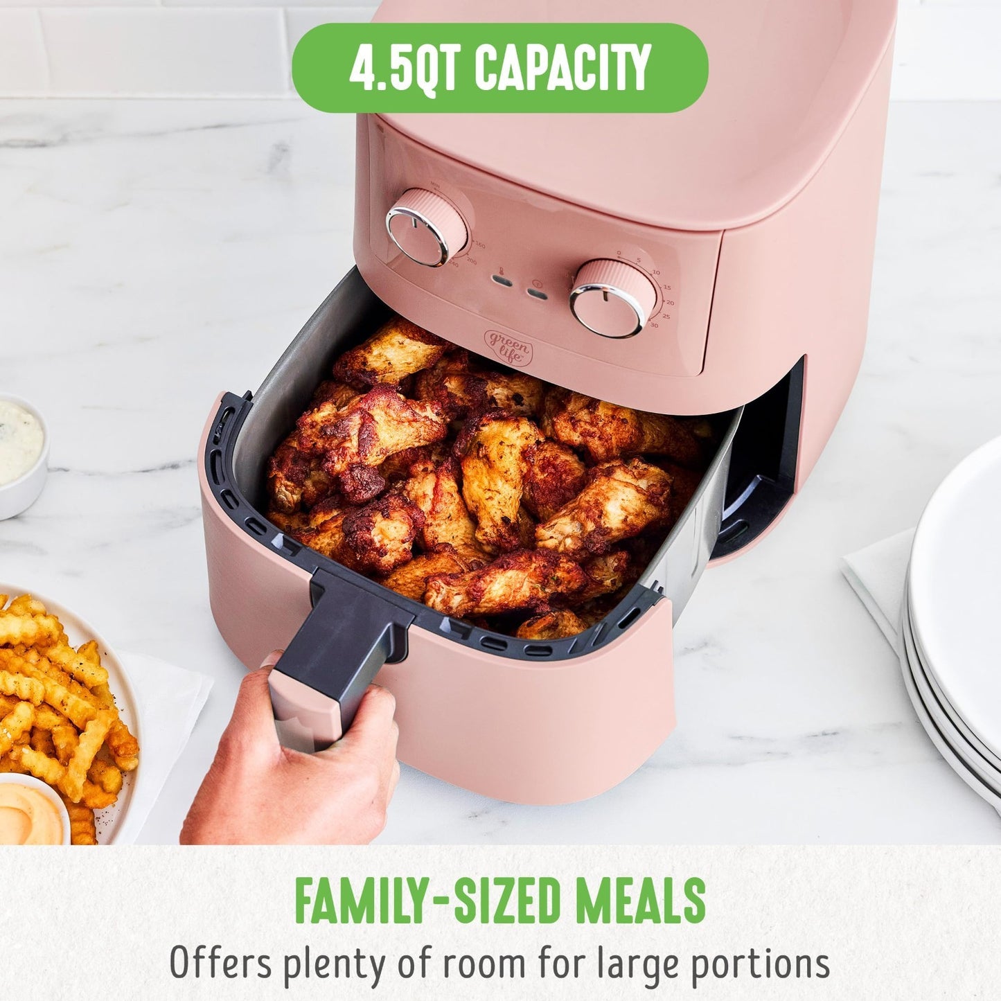 4.5QT Air Fryer with Mechanical Dial, PFAS Free Ceramic Nonstick, Adjustable Tem3
