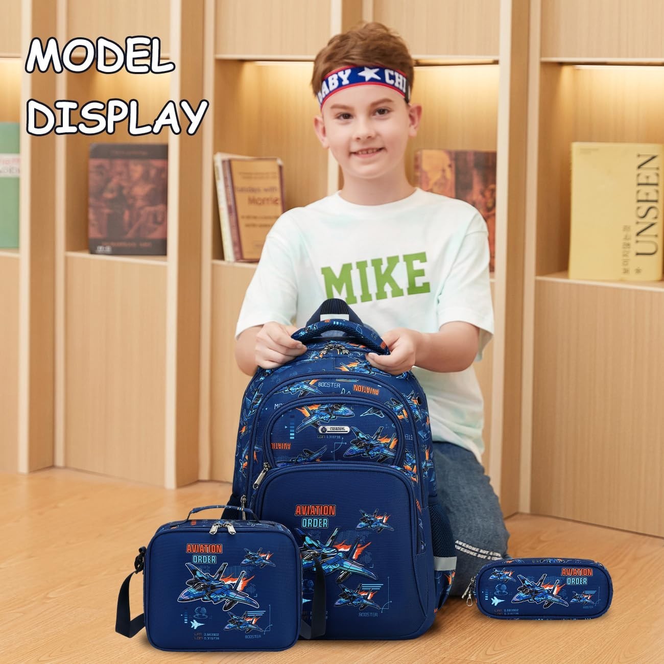 Fighter Pattern Kids Backpack with Lunch Box for Boys Ages 5 10, 16in Book Bag2