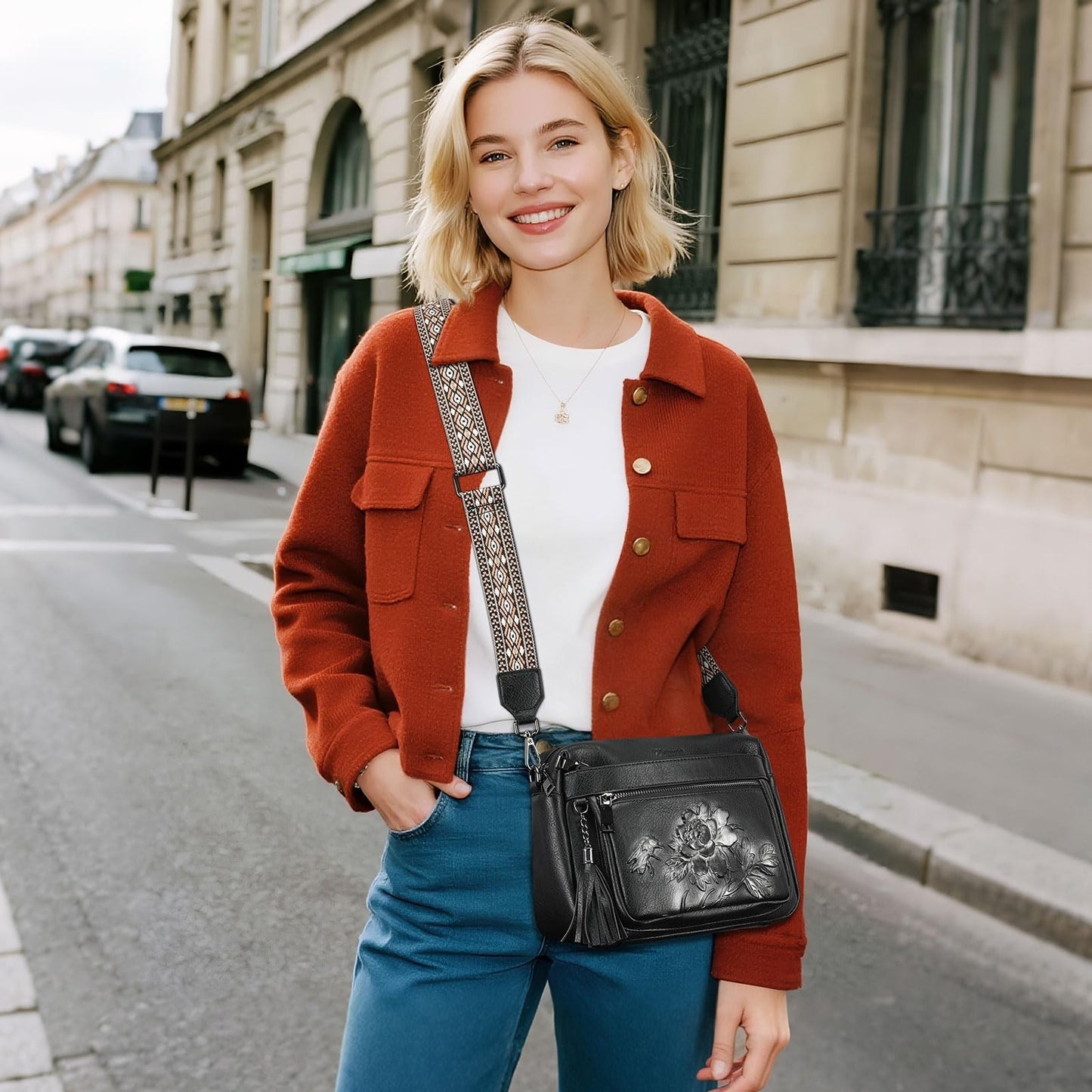 Stylish Vegan Leather Crossbody Bag for Women, Embossed Design, Fashion Purse1