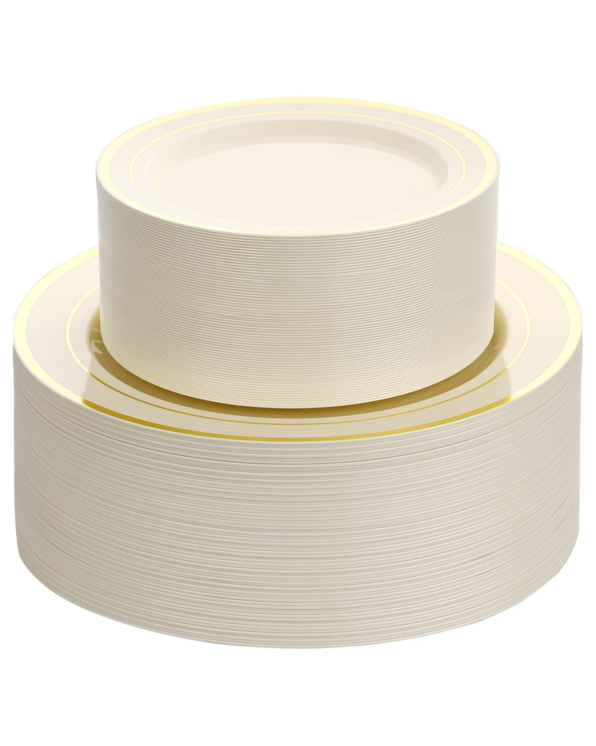 200 PCS Ivory Gold Heavy Duty Disposable Plates | 100 Dinner & 100 Dessert Plate1
