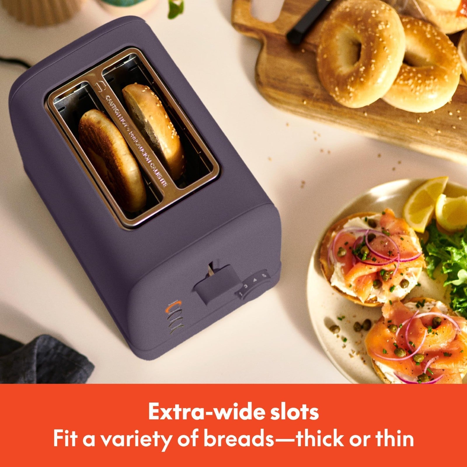 2 Slice Toaster with Extra Wide Slots, 6 Shade Control, Plum Color, Kitchen Appl4