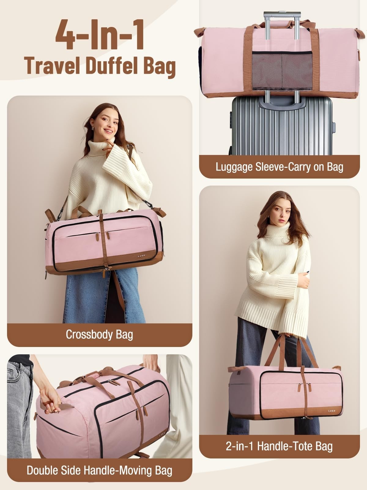 80L Foldable Travel Duffel Bag for Women - Large Carry-On with Shoe Compartment,4