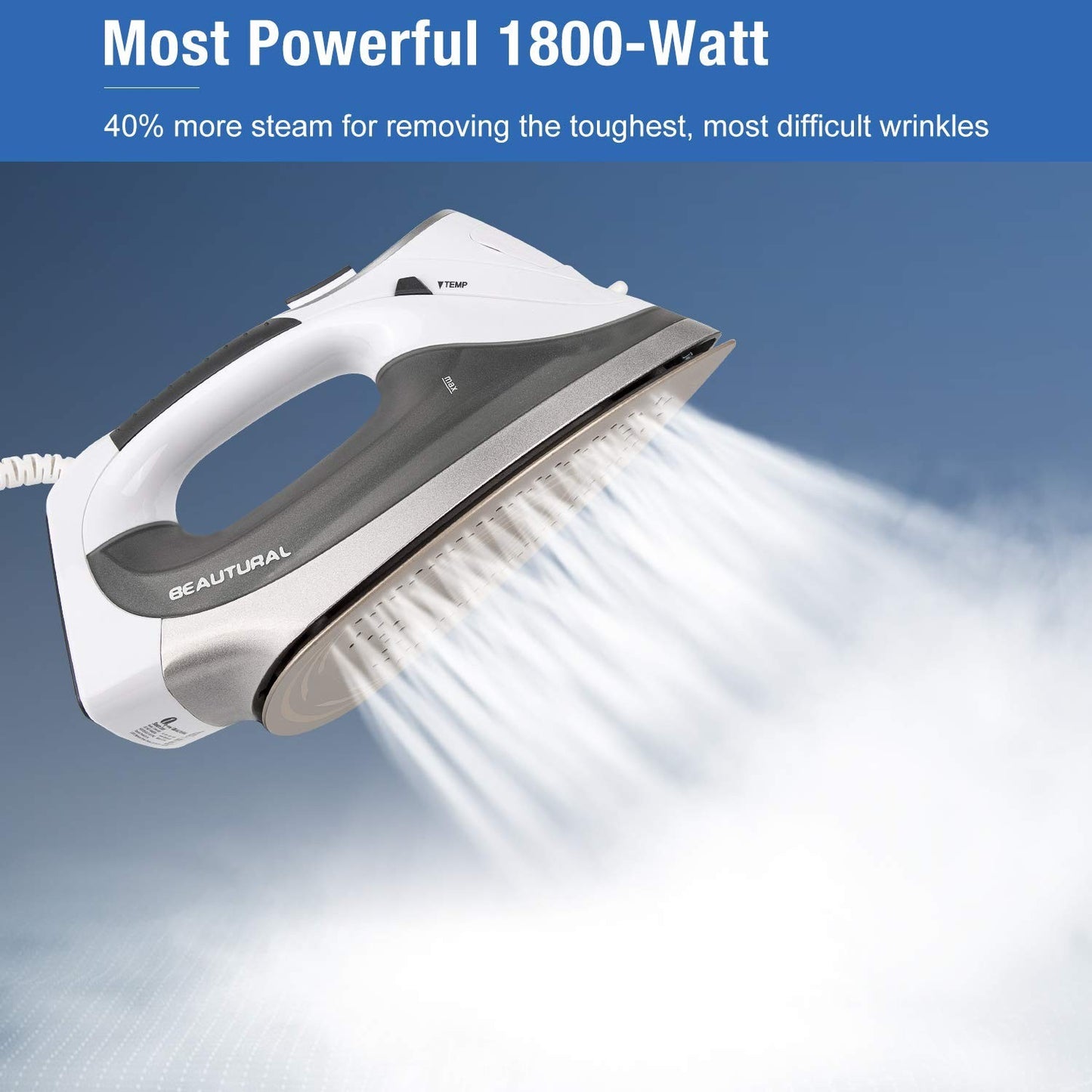 1800W Steam Iron with LCD Screen, 3-Way Auto Shutoff, Ceramic Soleplate, Burst S4