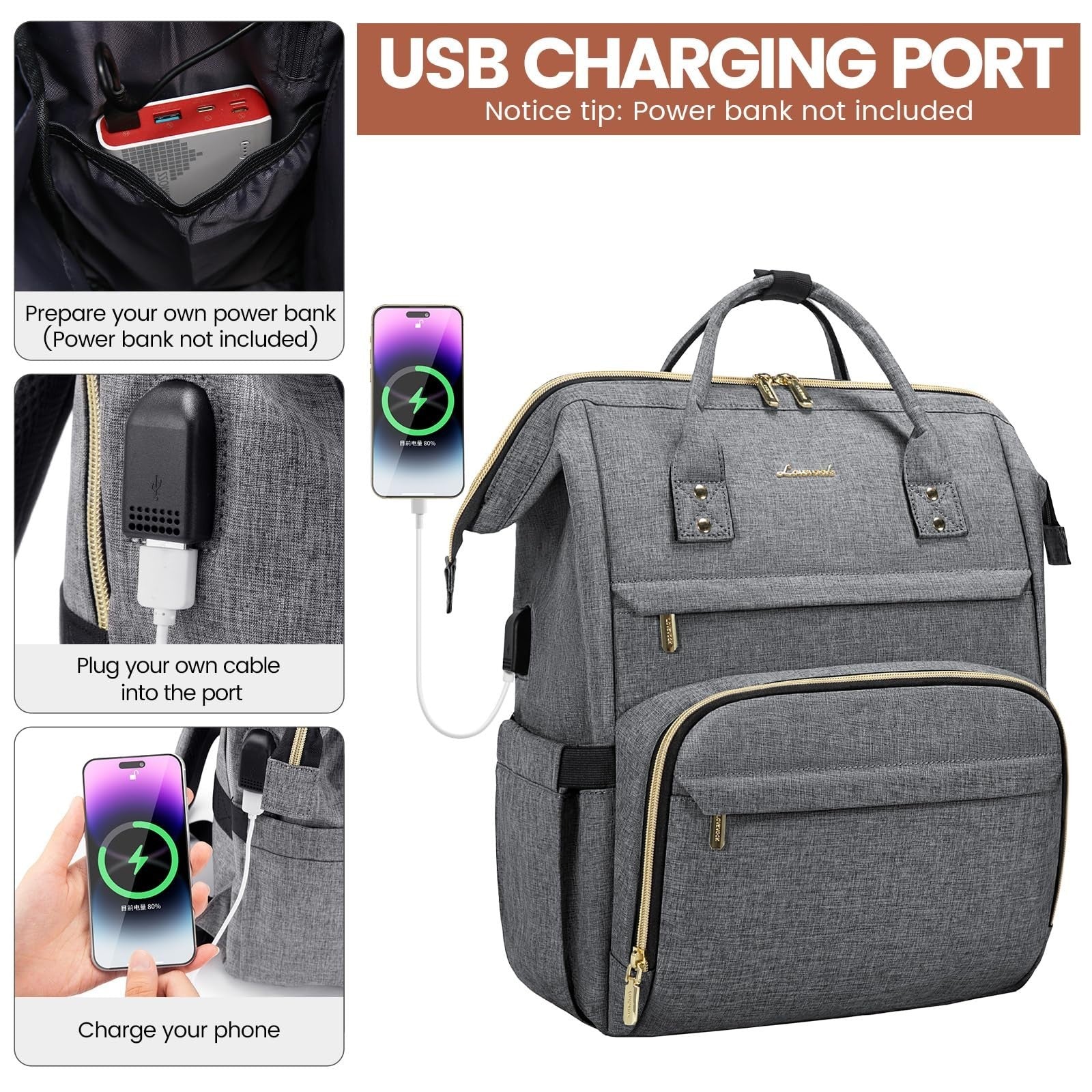 Stylish 17" Laptop Backpack for Women   Waterproof Travel Bag with USB Port, Ide3