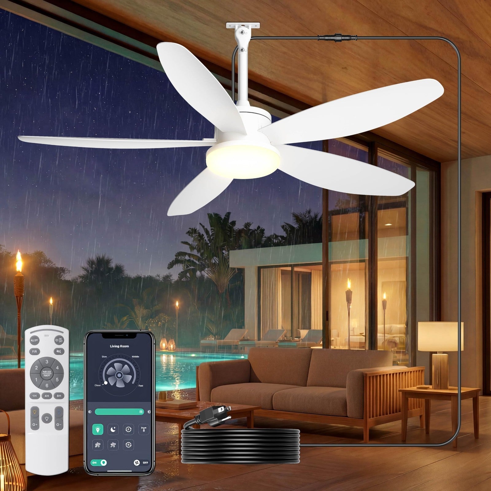 42" Waterproof Outdoor Ceiling Fan with Lights, Remote Control, Quiet DC Motor,1