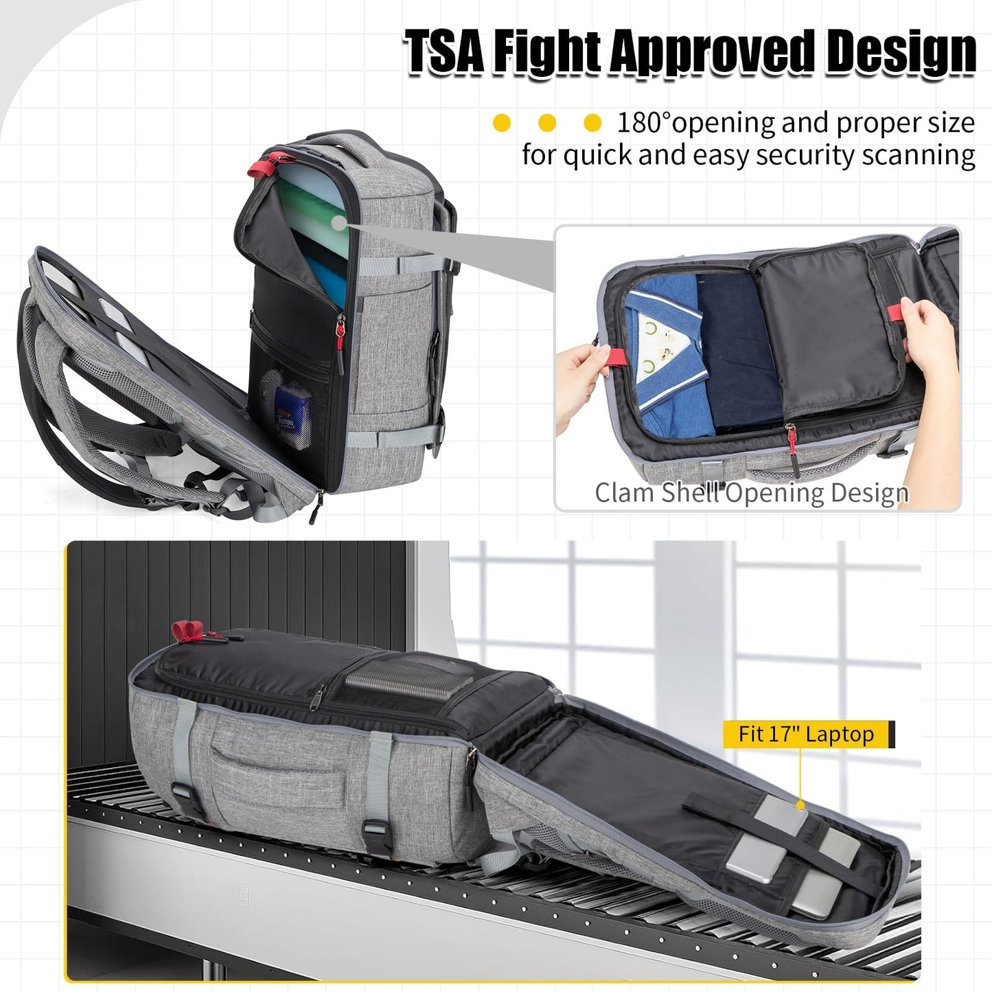 42L Travel Backpack with USB Port, TSA Approved Carry-On, Water-Resistant, Fits5