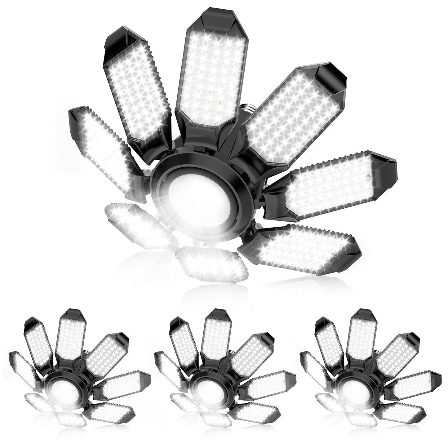 Super Bright 250W LED Garage Ceiling Light   8 Deformable Panels, 6500K, E26/E271