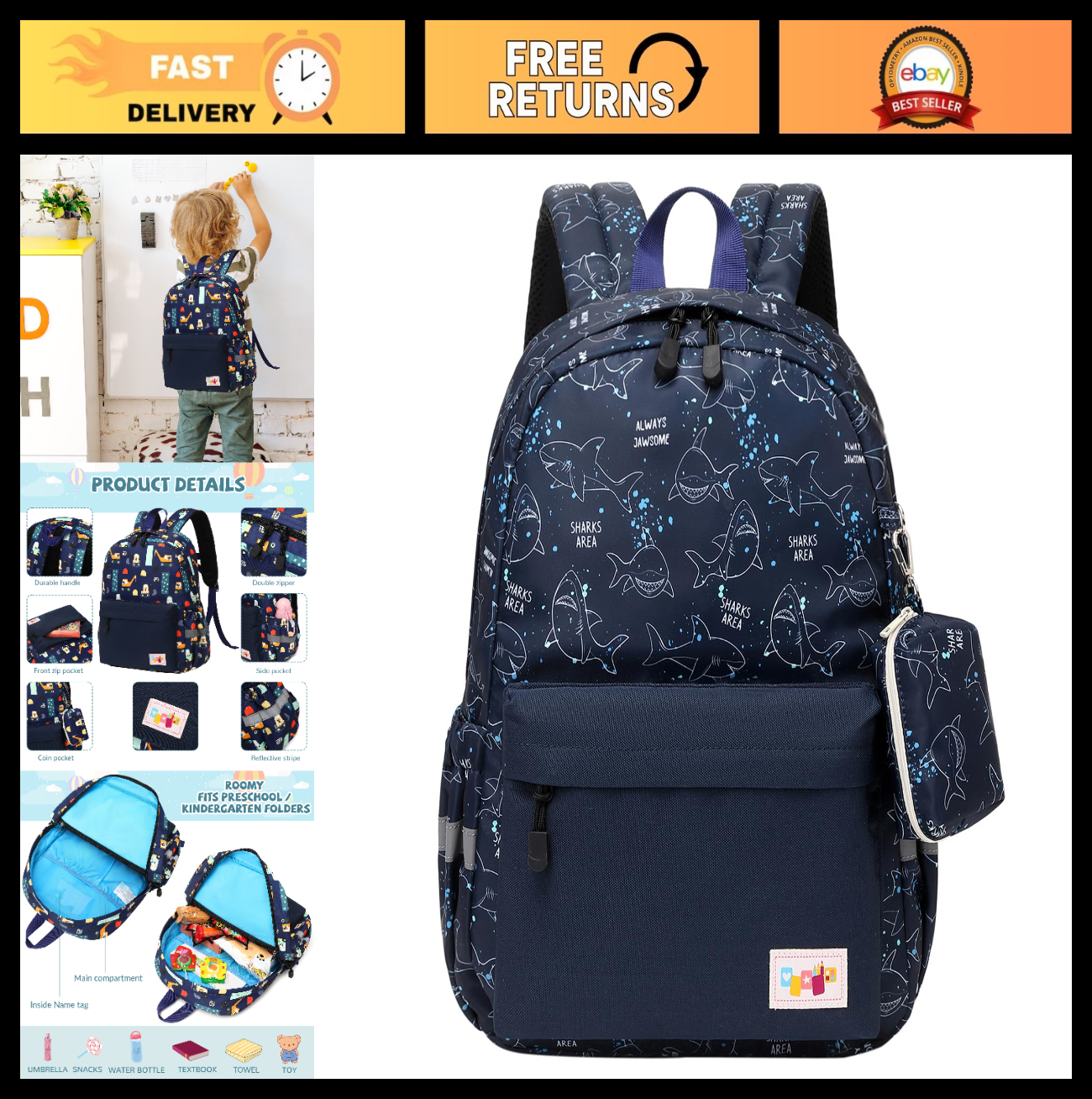 Kids Toddler Backpack with Chest Strap   Durable, Lightweight, Unisex Design0