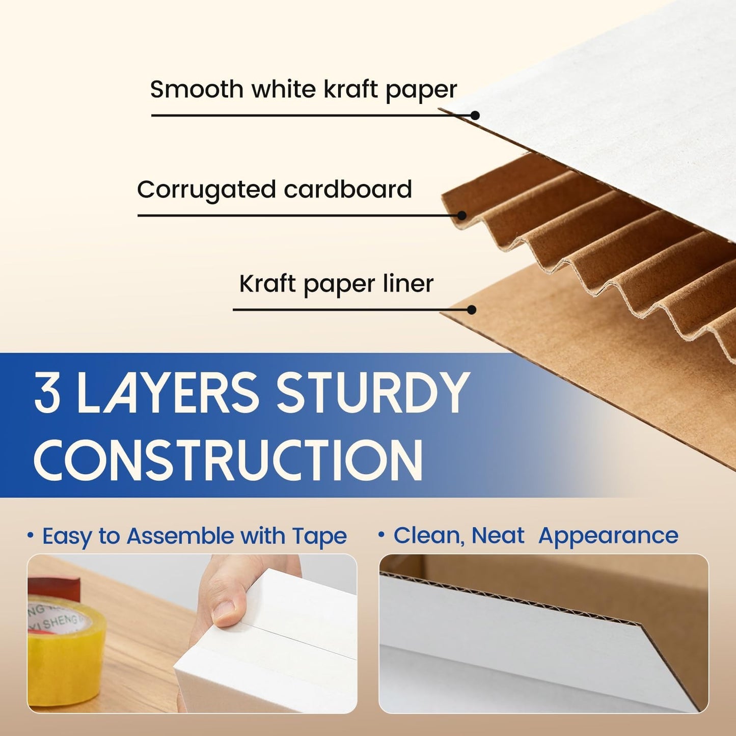 50 Pack 10x7x5" Corrugated Shipping Boxes - White, 3-Layer Mailer Packing Suppli2
