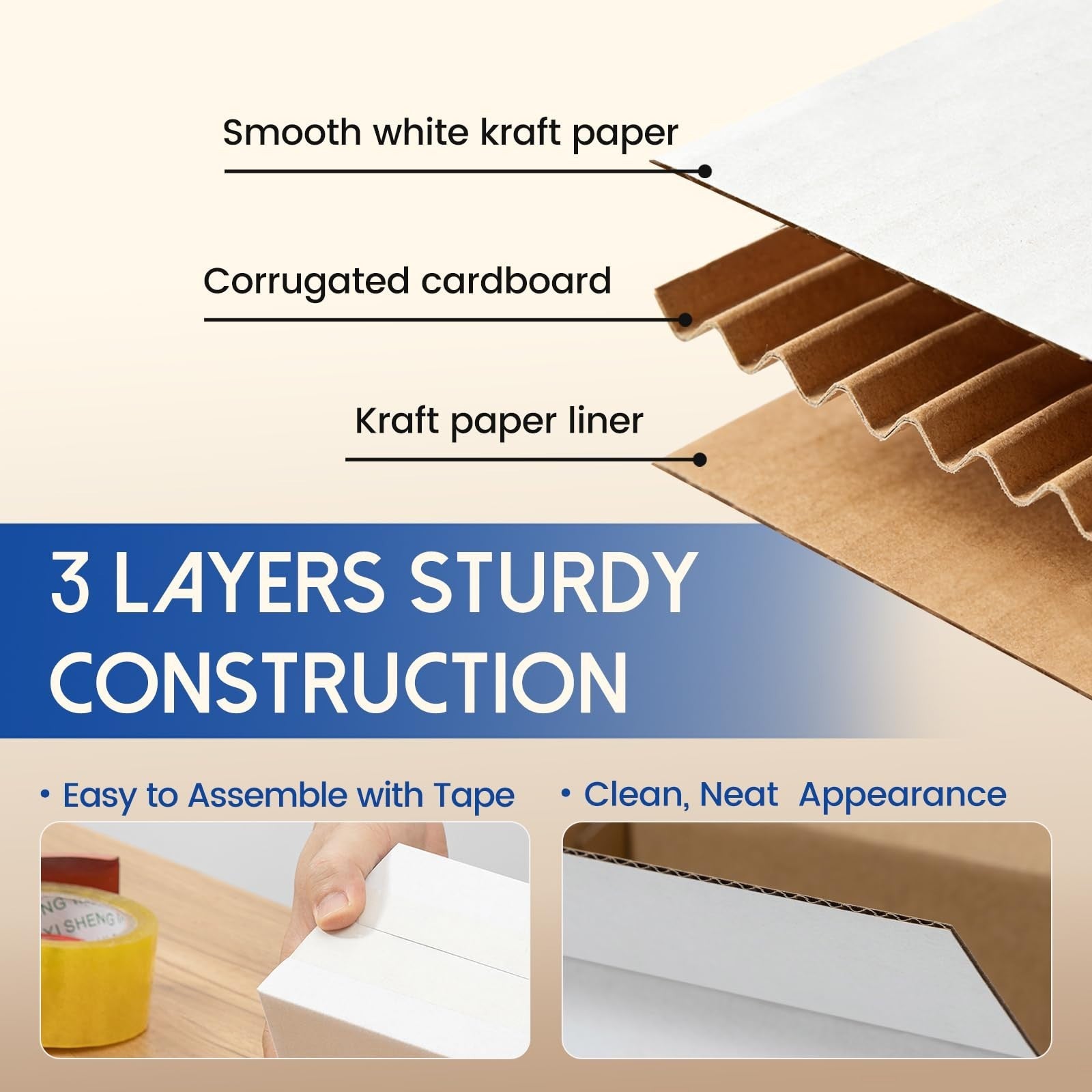 50 Pack 10x7x5" Corrugated Shipping Boxes - White, 3-Layer Mailer Packing Suppli2