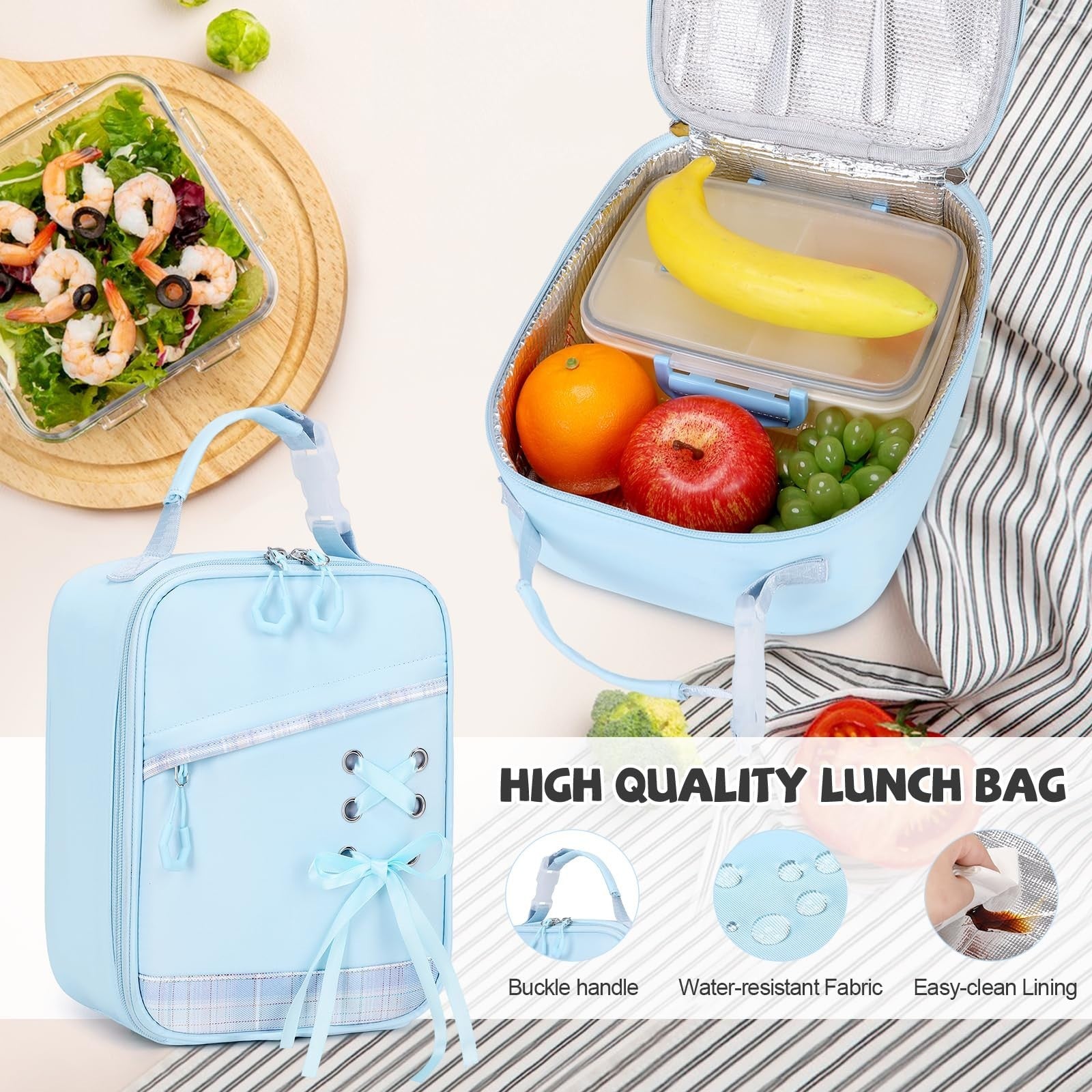 Girls Backpacks Set   6PCS Plaid School Bag with Bento Box, Lunch Bag & Pencil P7
