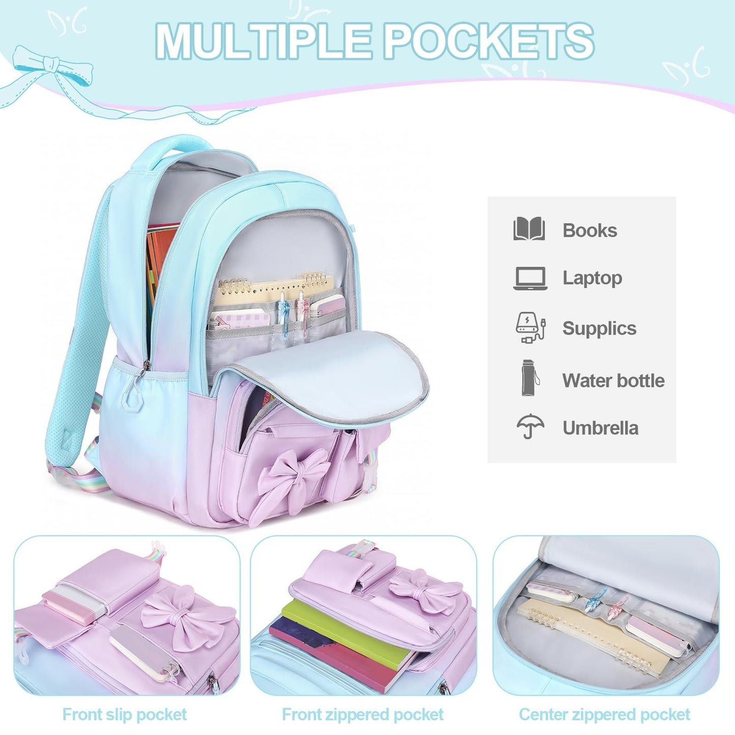 Cute Girls Backpack Set with Lunch Bag & Pencil Case   Stylish School Bag for Ki3