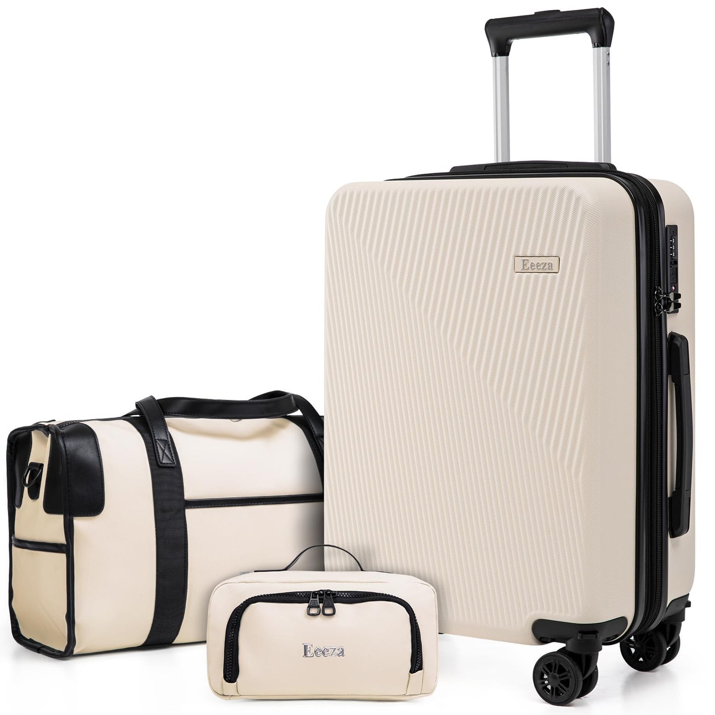 3-Piece Hardcase Carry-On Luggage Set - 20" Beige, Scratch Resistant, Spinner Wh1