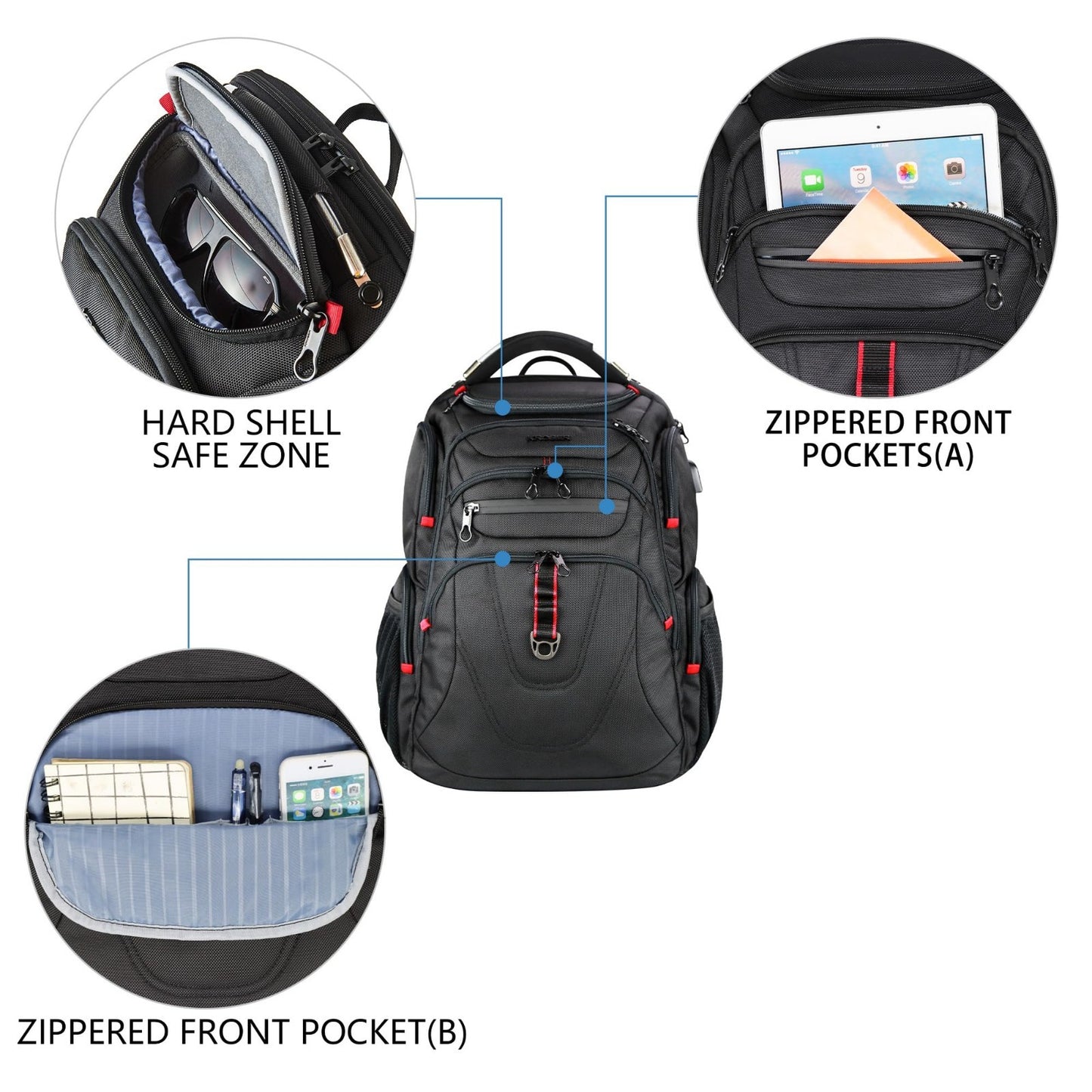 17.3" Travel Laptop Backpack, Water Repellent Business Daypack, RFID Pockets, St3