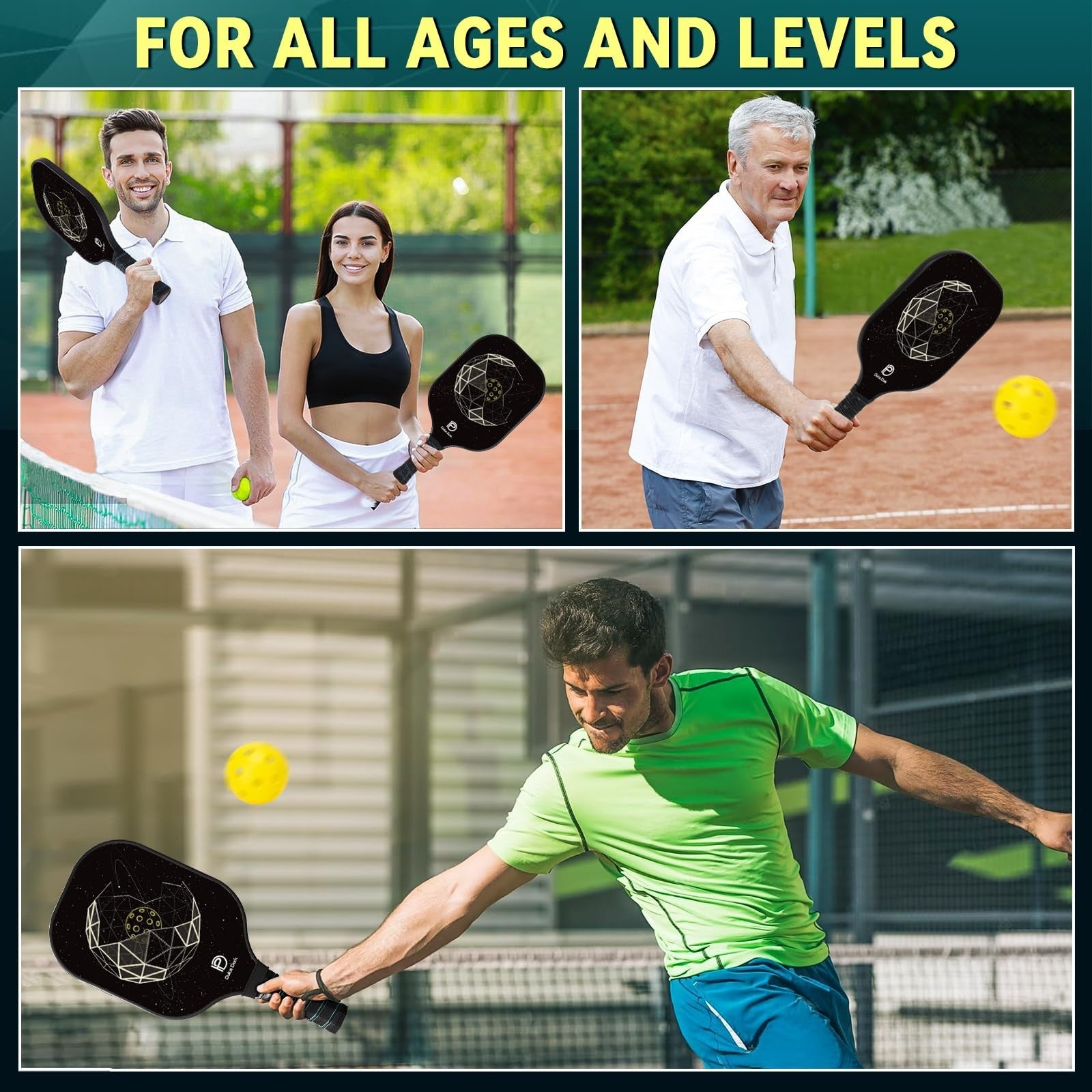 Pickleball Paddles Set of 2/4 - USAPA Approved, Fiberglass/Graphite Rackets, Car5