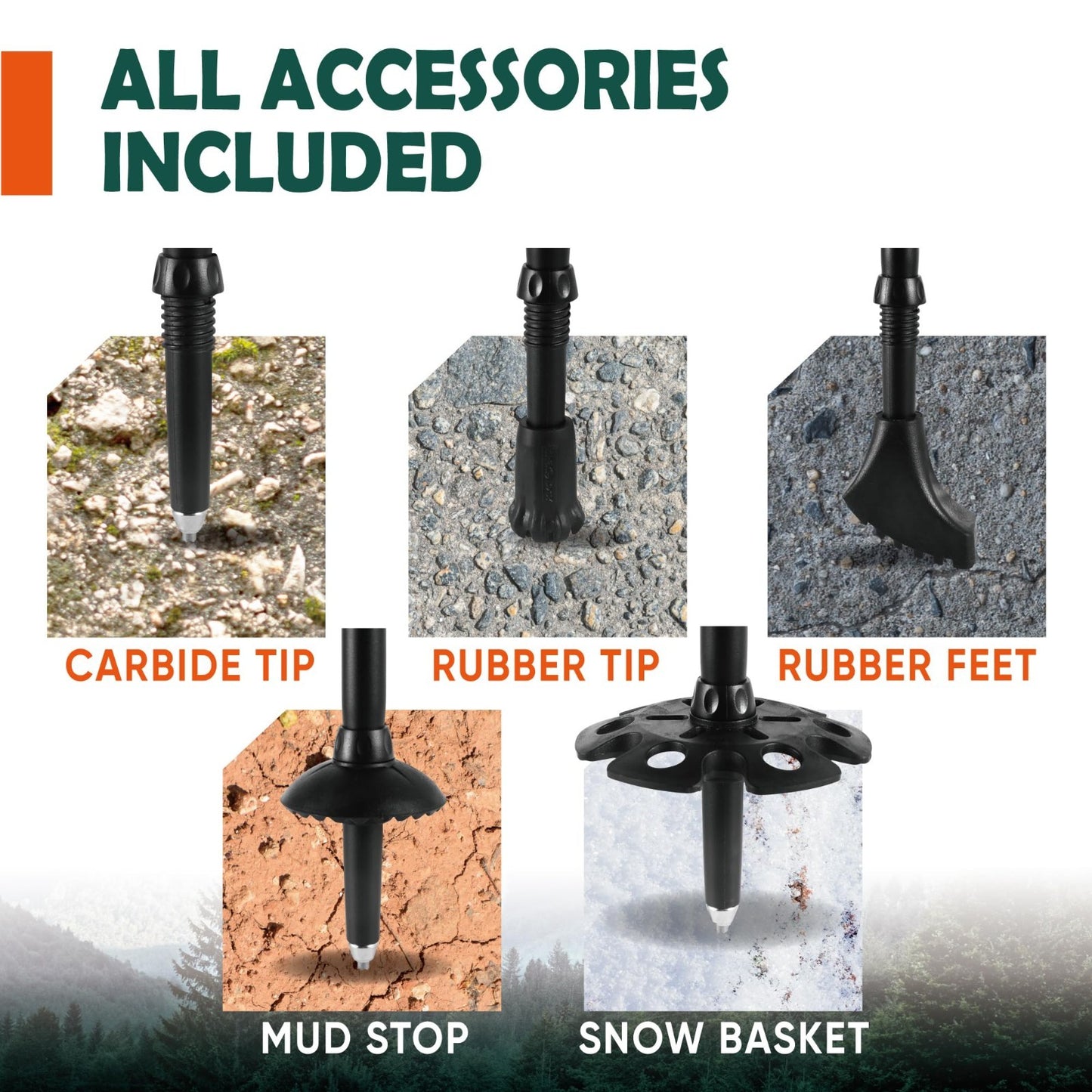 Lightweight Adjustable Trekking Poles with Cork Grip - Compact Hiking Sticks for4